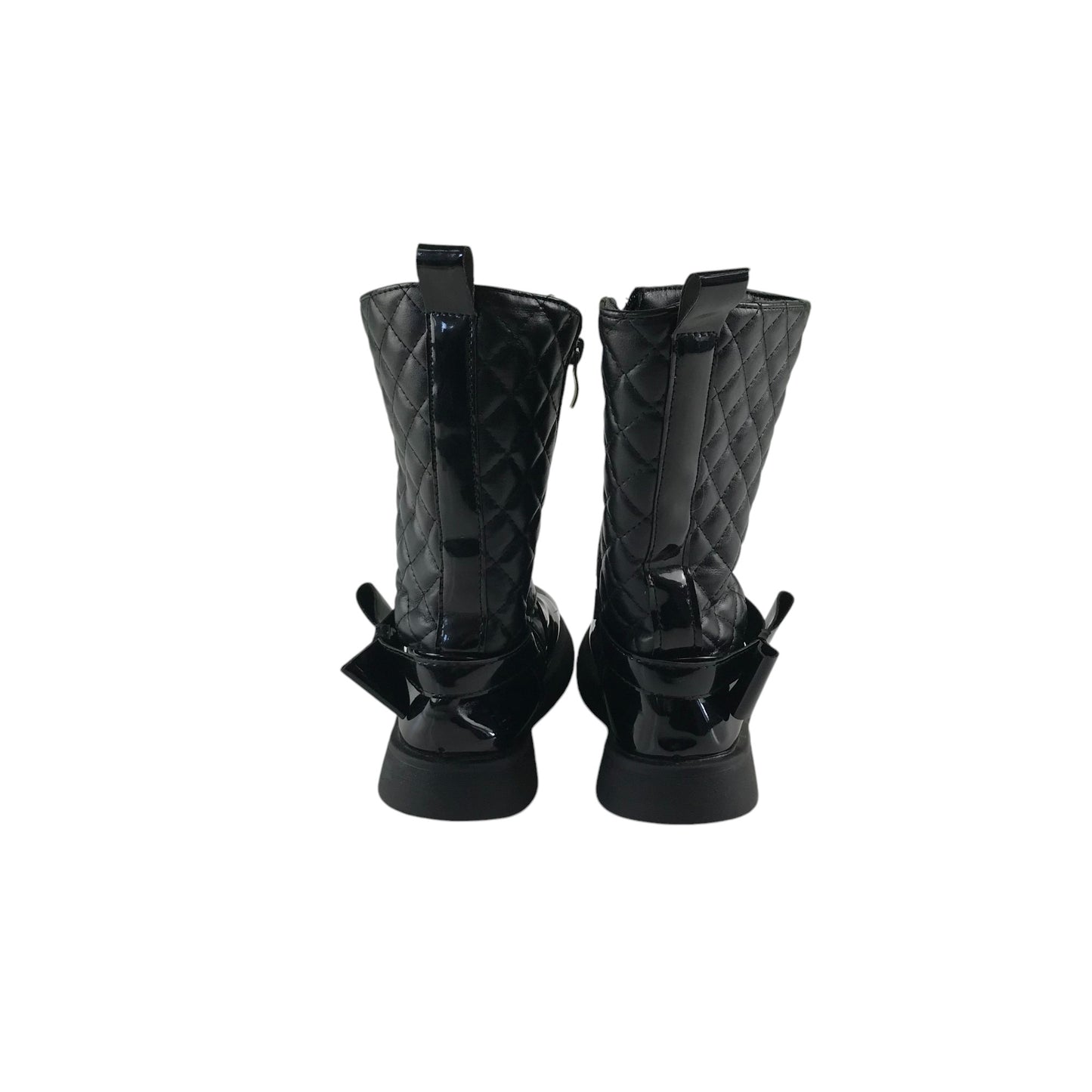 Boots shoe size 9 kids black glossy quilted faux leather calf height