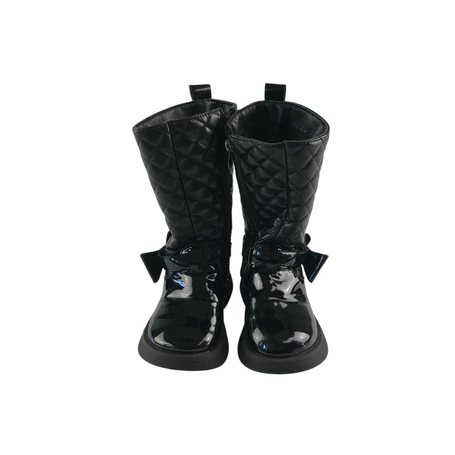 Boots shoe size 9 kids black glossy quilted faux leather calf height