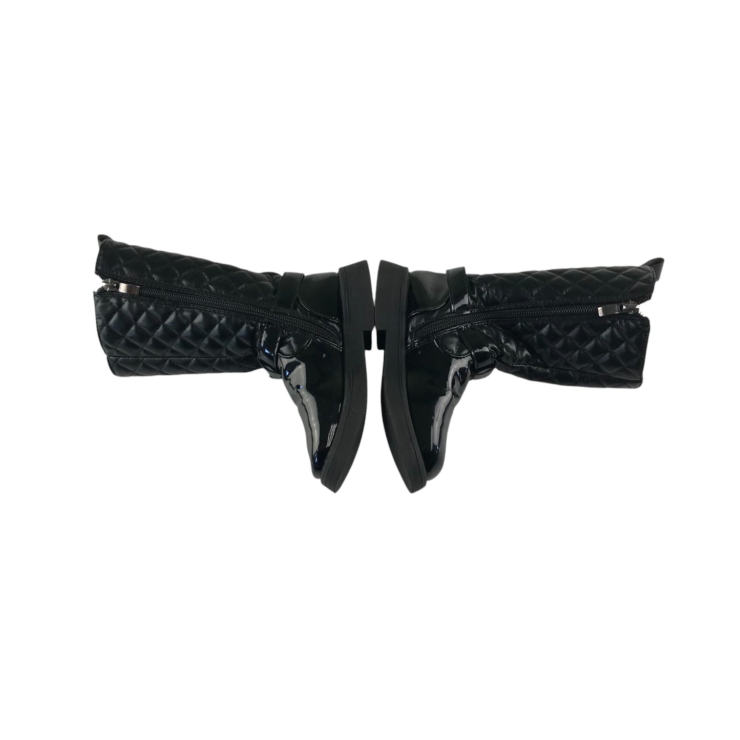 Boots shoe size 9 kids black glossy quilted faux leather calf height