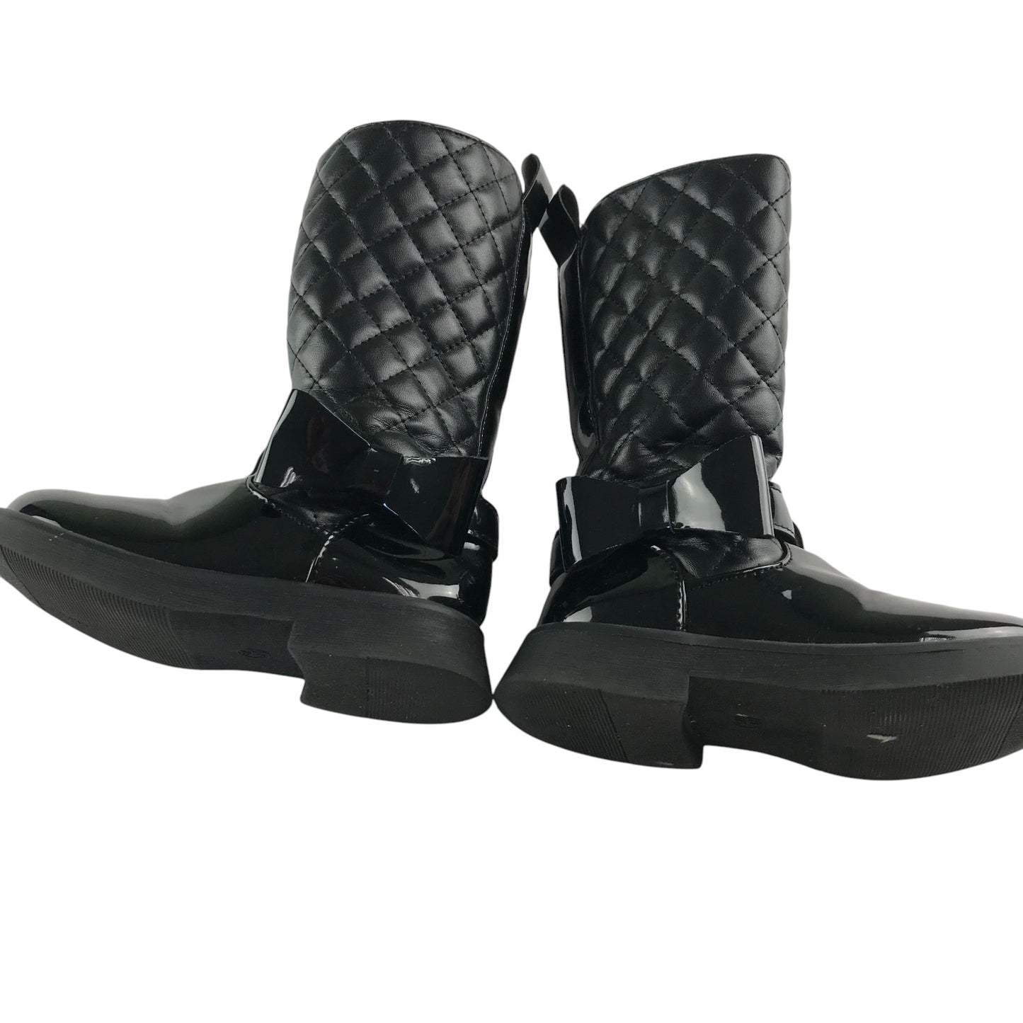 Boots shoe size 9 kids black glossy quilted faux leather calf height