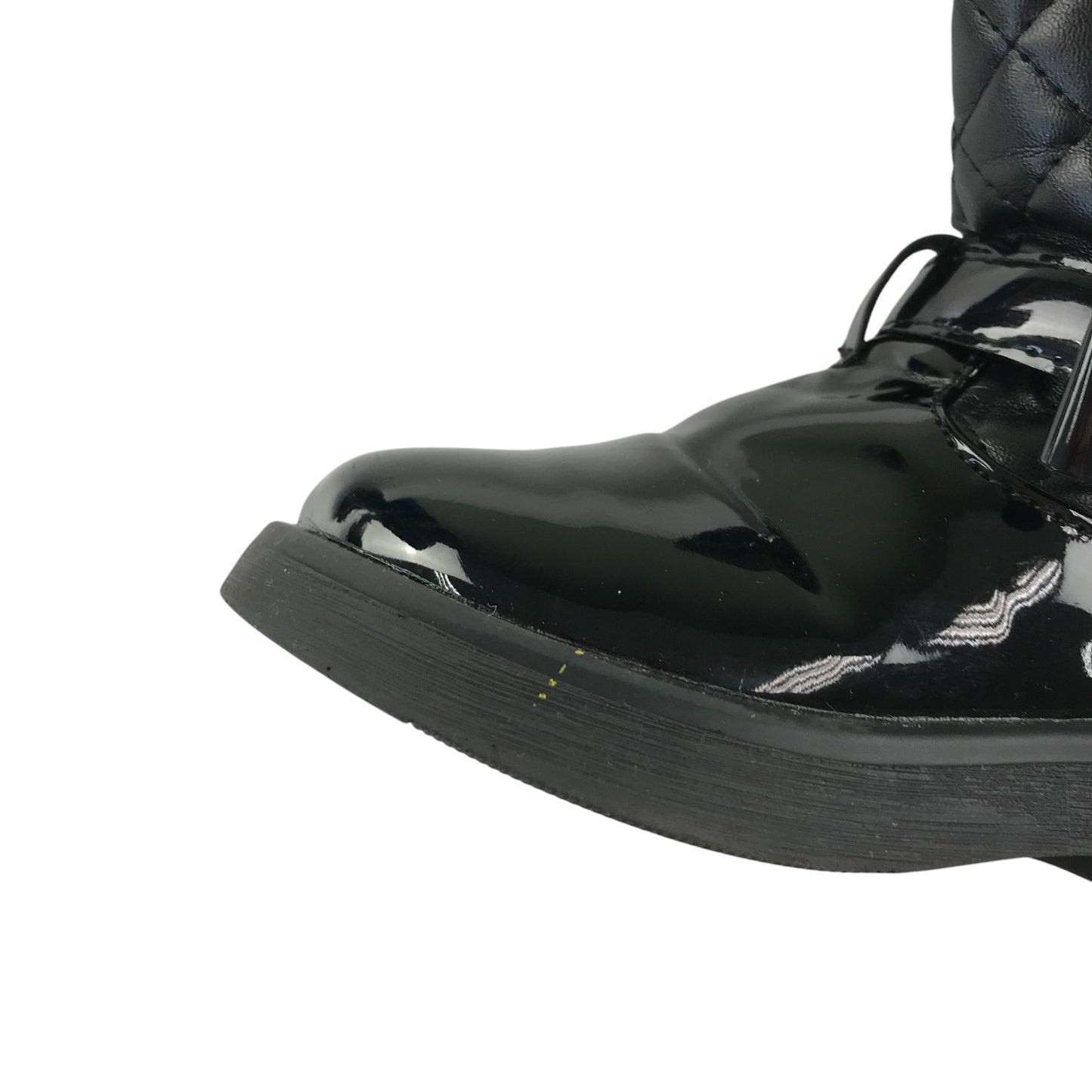 Boots shoe size 9 kids black glossy quilted faux leather calf height