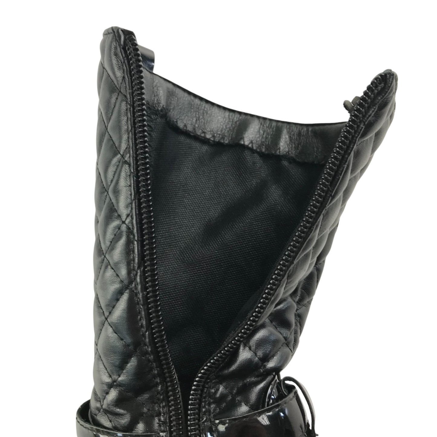 Boots shoe size 9 kids black glossy quilted faux leather calf height
