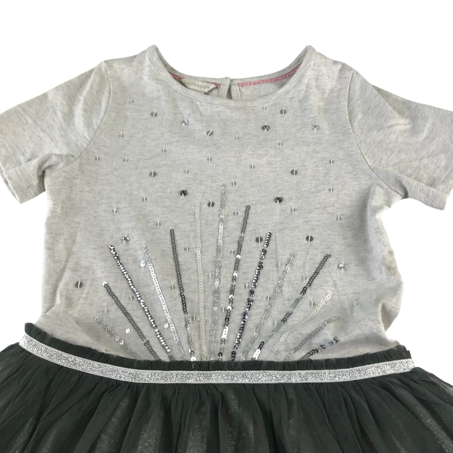 Monsoon dress 9-10 years grey sequin top detailing and tulle skirt sequin horse design