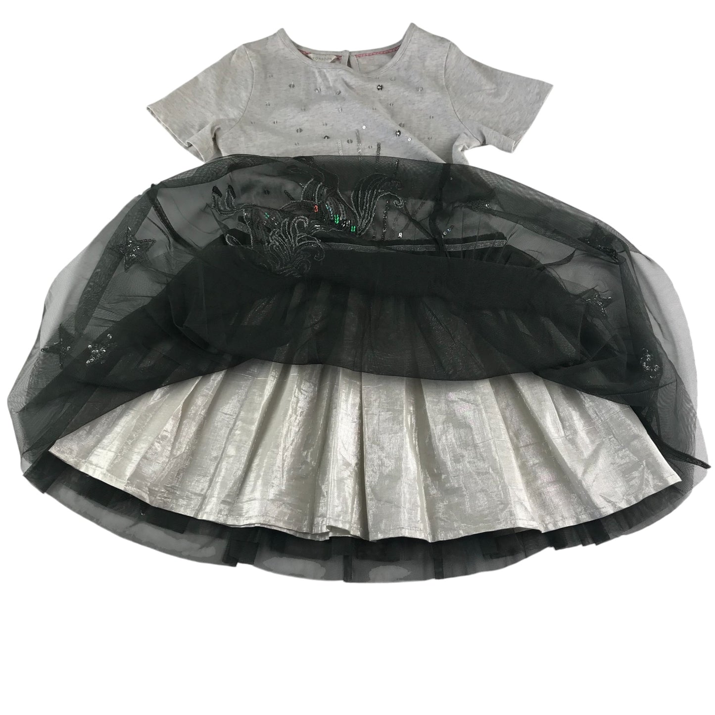 Monsoon dress 9-10 years grey sequin top detailing and tulle skirt sequin horse design