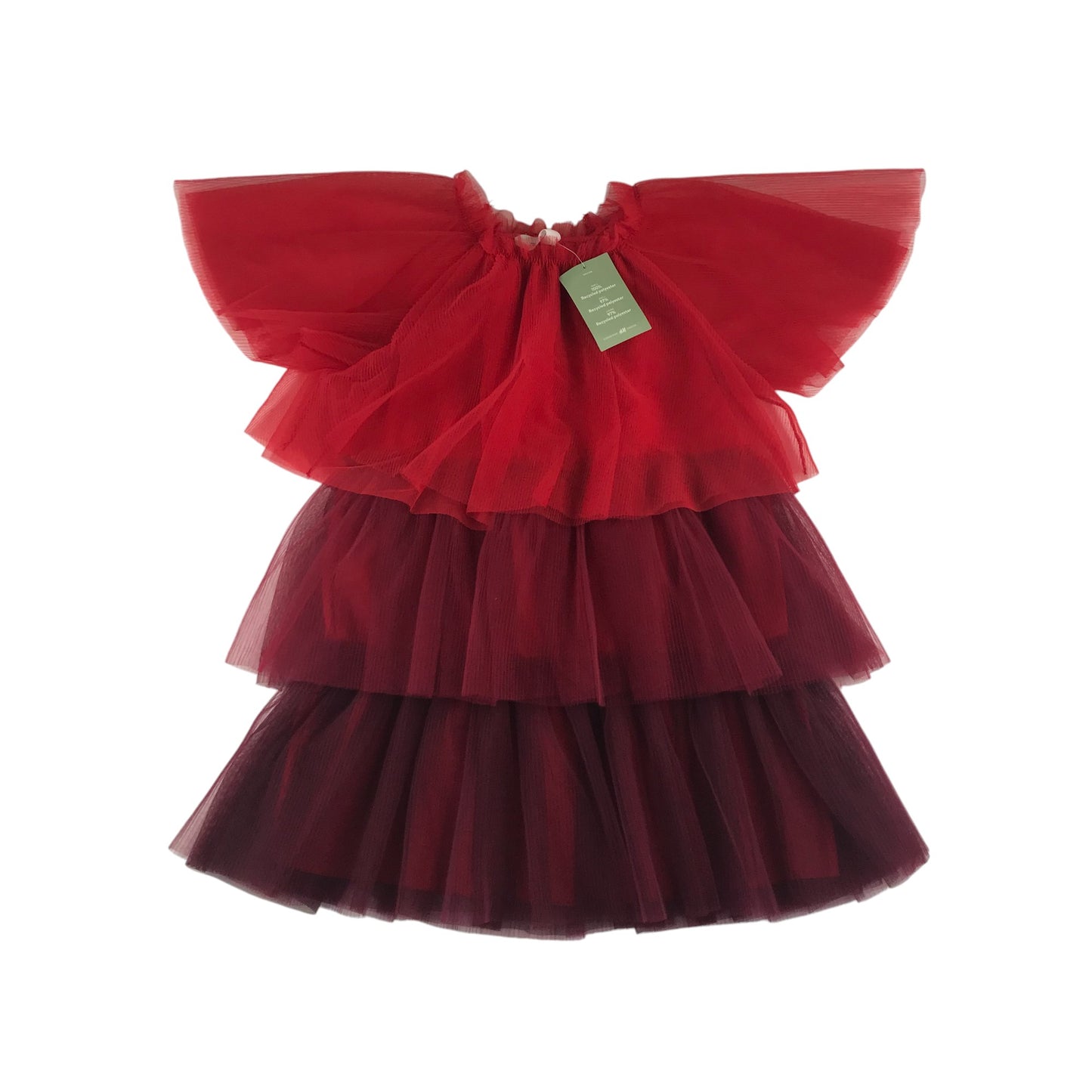 H&M dress 9-10 years red tone layered mesh dress