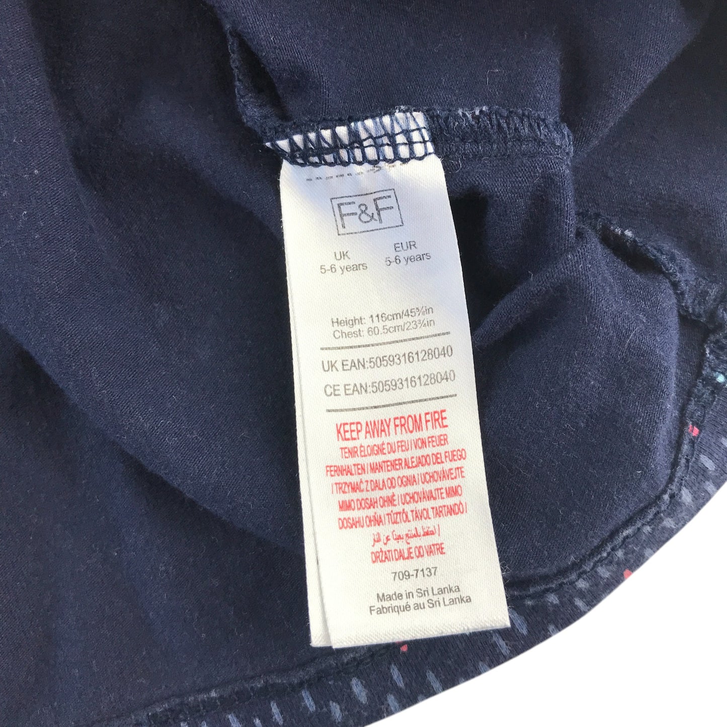 F&F dress 5-6 years navy blue graphic print pattern