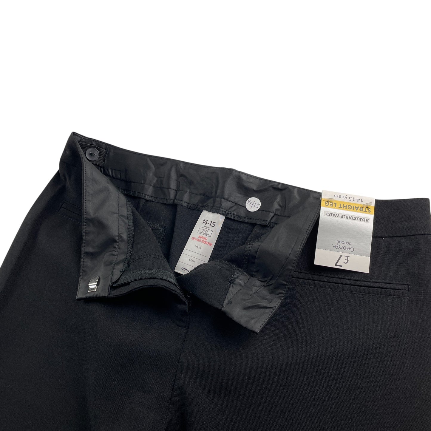 George girls school trouser 14-15 years black plain with straight leg