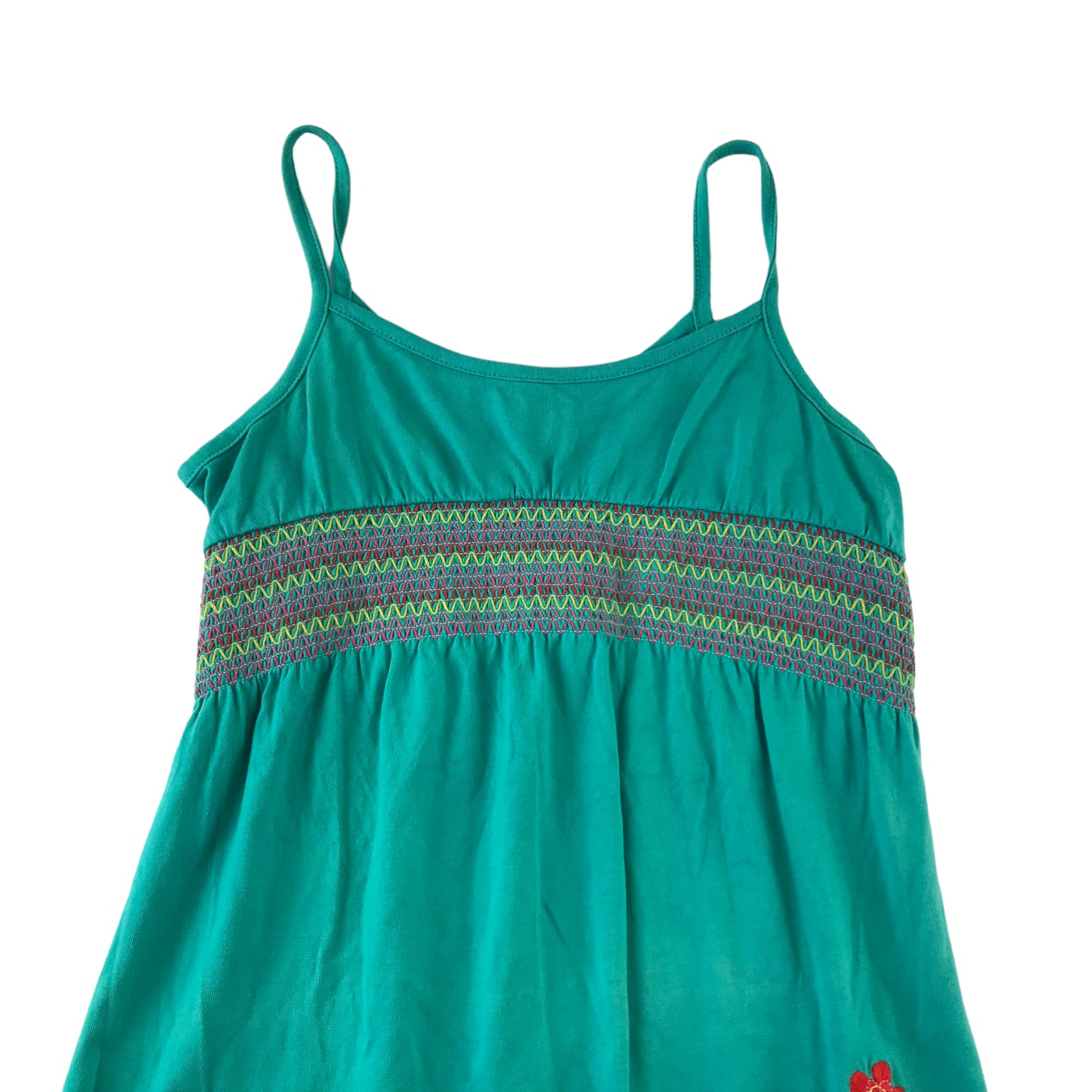 Debenhams Dress Age 8 Turquoise Floral and Butterfly Embroidery Cotton