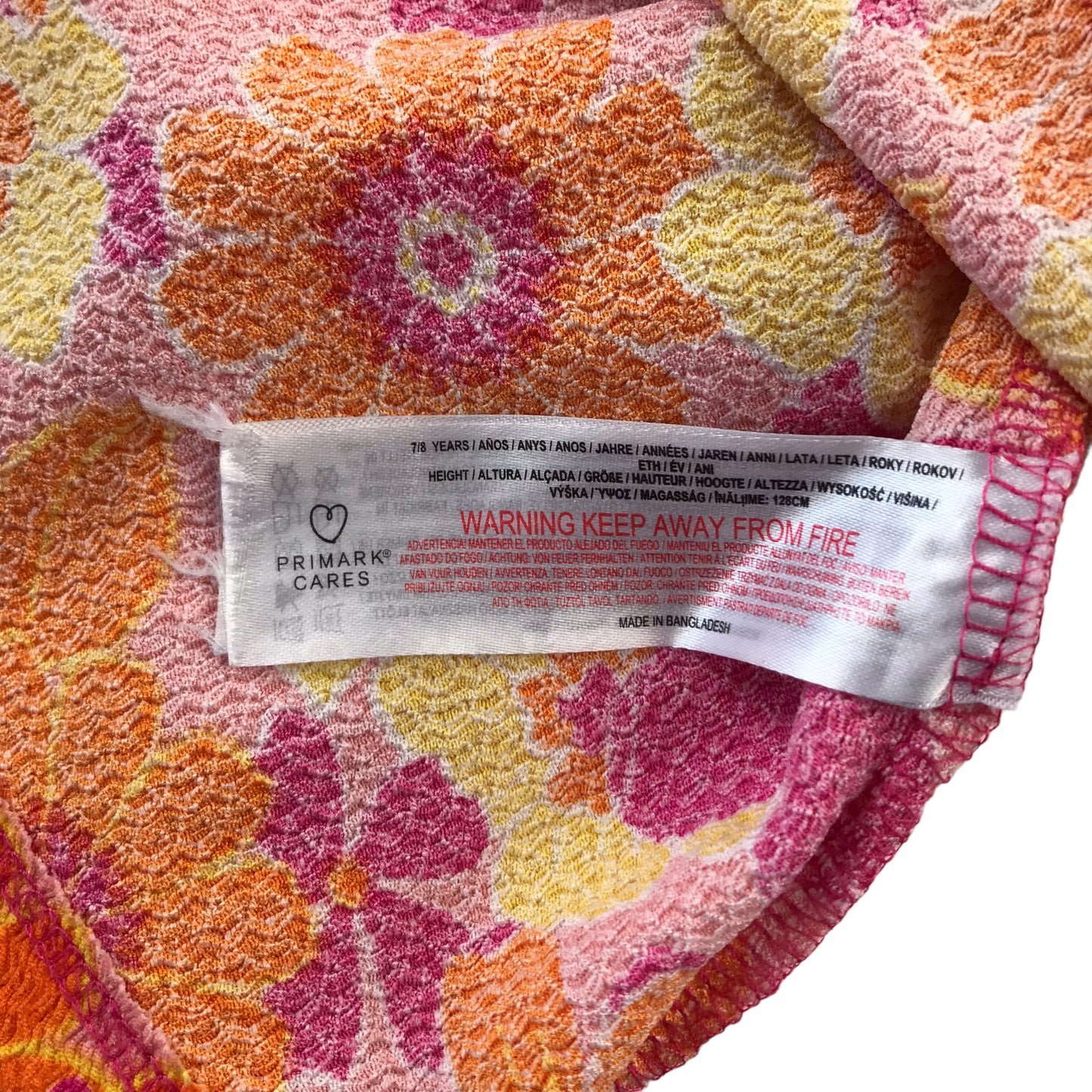 Primark Dress Age 7 Orange and Pink Floral