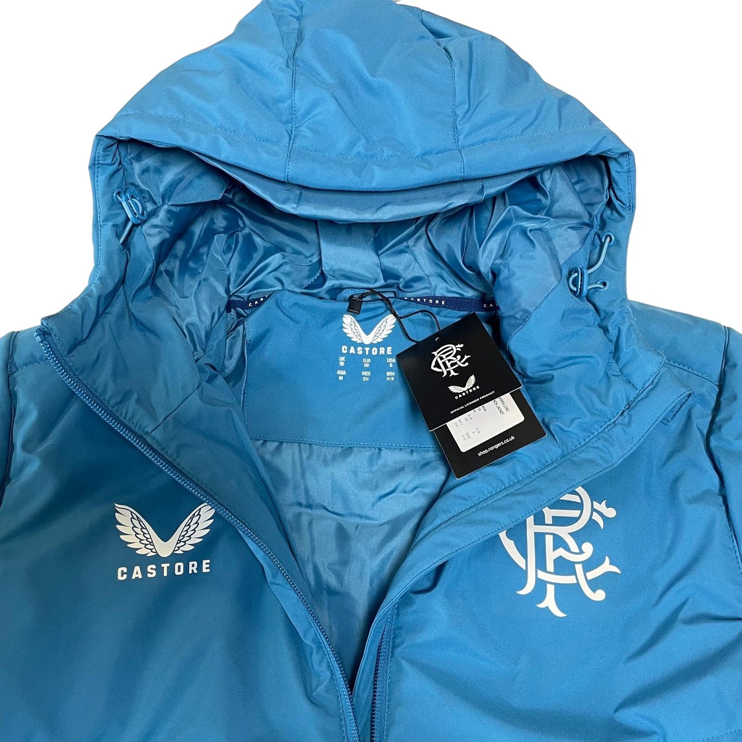 Castore Rangers FC Players Long Training Bench jacket blue and navy parka