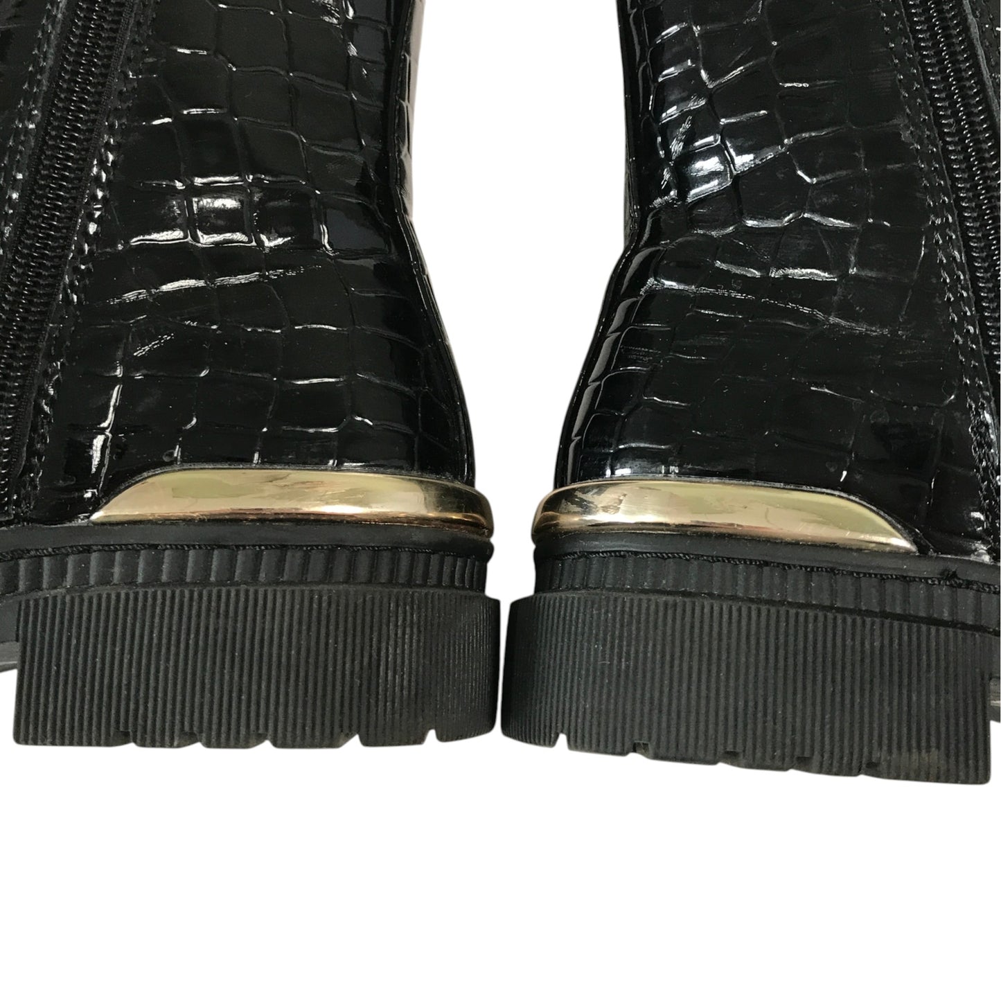 Schuh size 13 junior black glossy faux leather boots