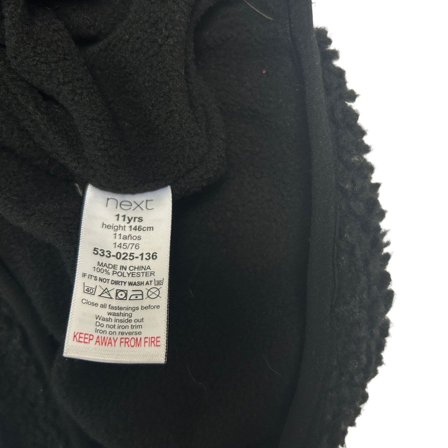 Next Teddy Fleece Jacket 10-11 Years Black Hooded