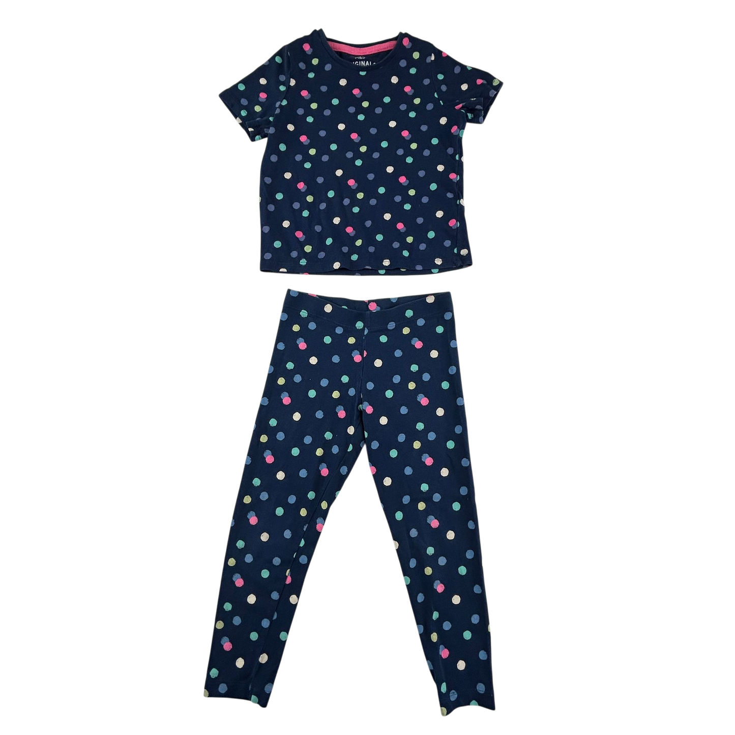 M&S Pyjama Set 4-5 Years Navy Polka Dot Print Cotton