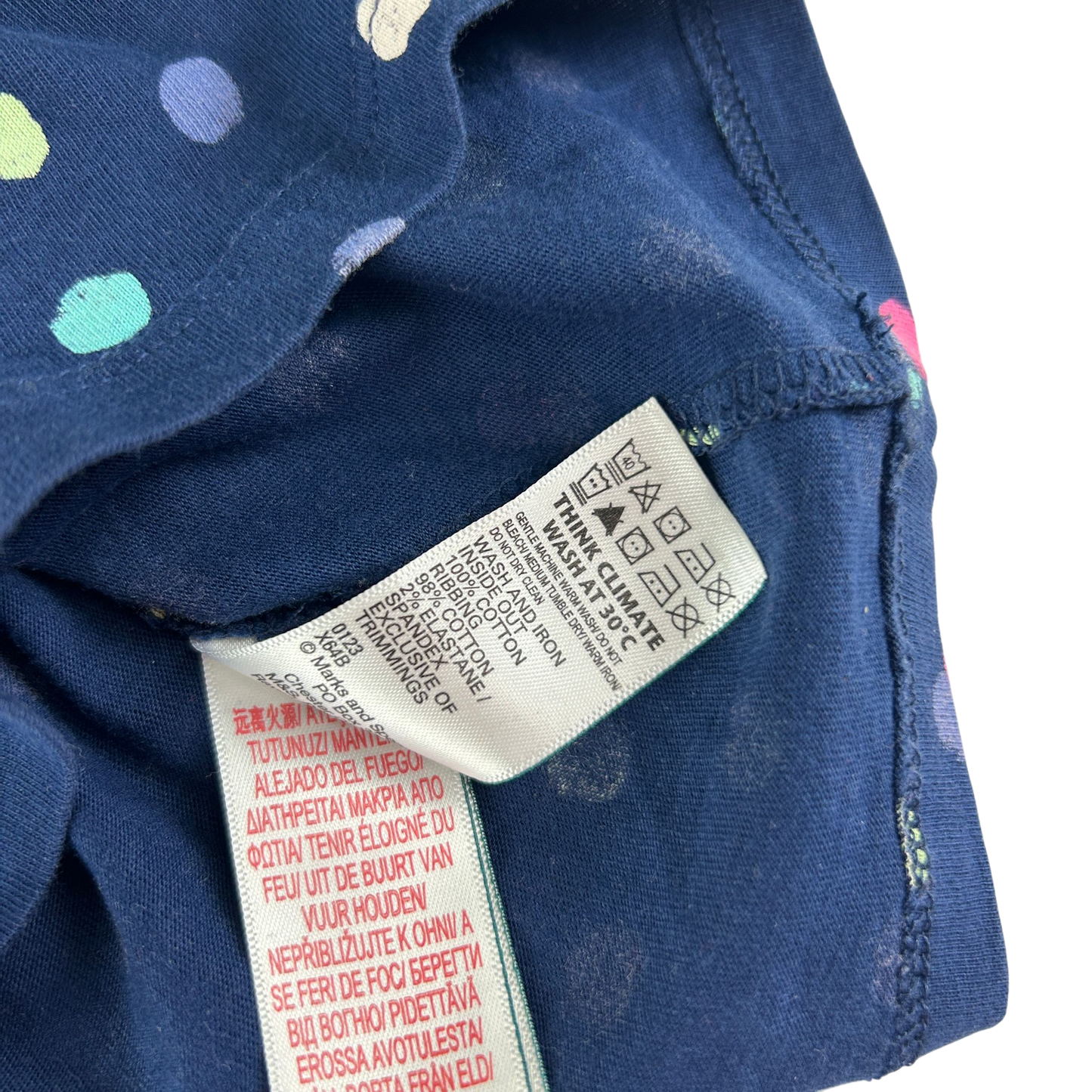 M&S Pyjama Set 4-5 Years Navy Polka Dot Print Cotton