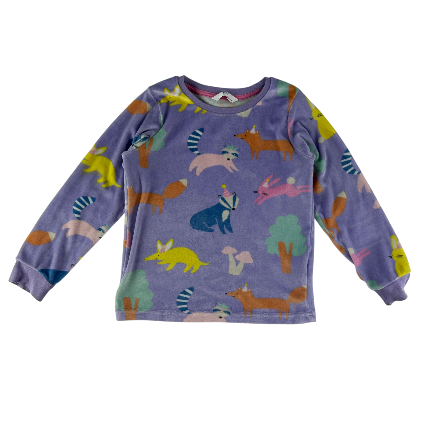 M&S Pyjama Set 5-6 Years Purple Animal Print