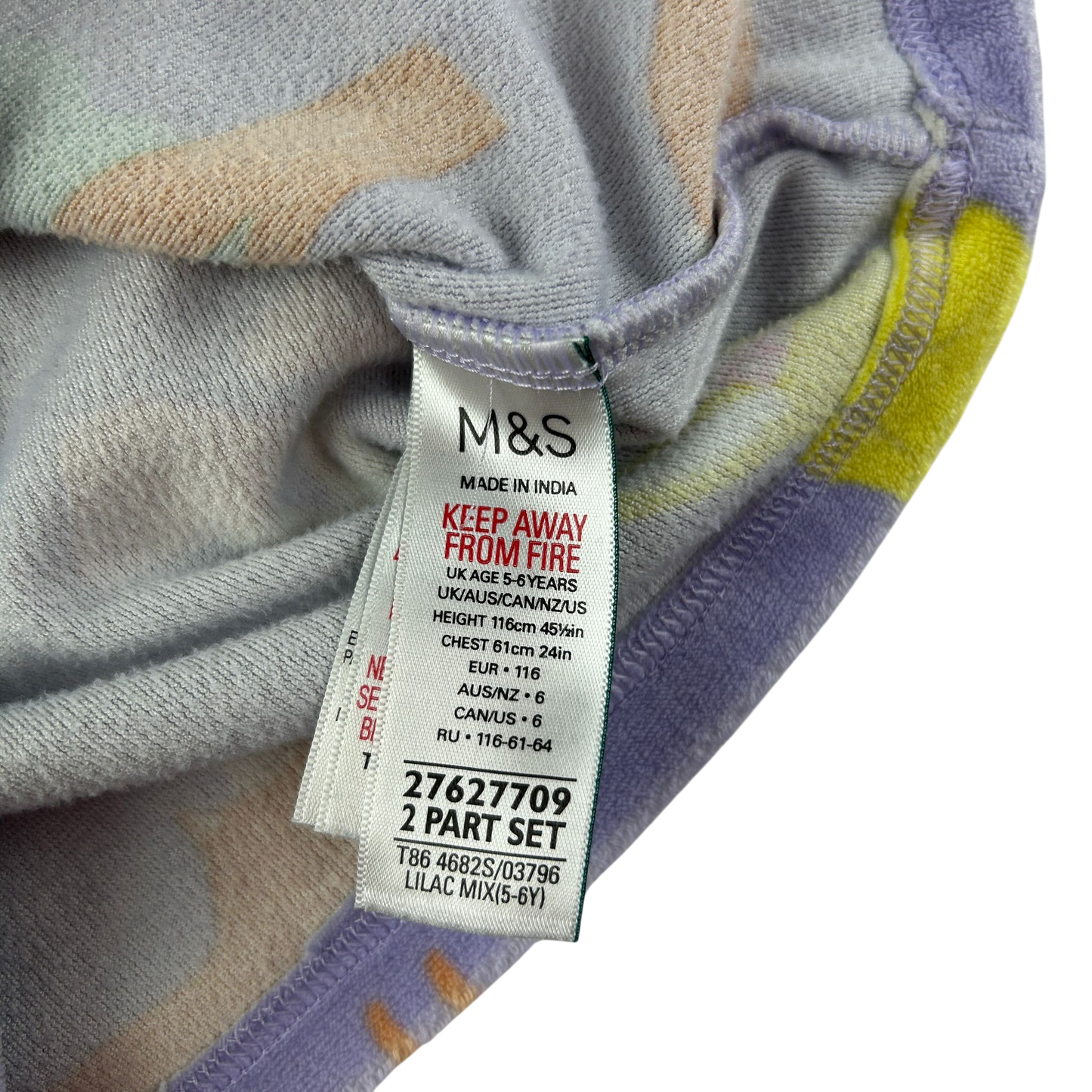 M&S Pyjama Set 5-6 Years Purple Animal Print