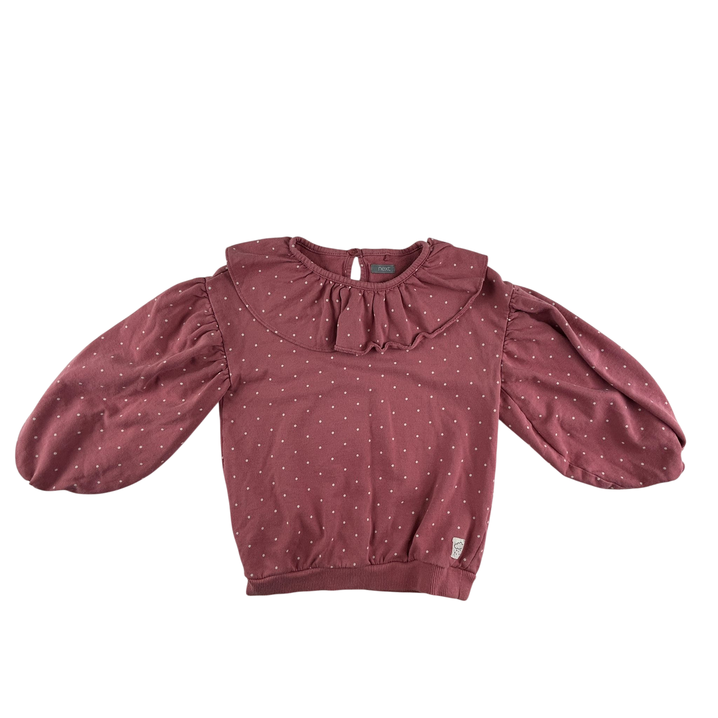 Next Jumper 5-6 Years Pink Polka Dot Pattern Ruffle Neck Cotton