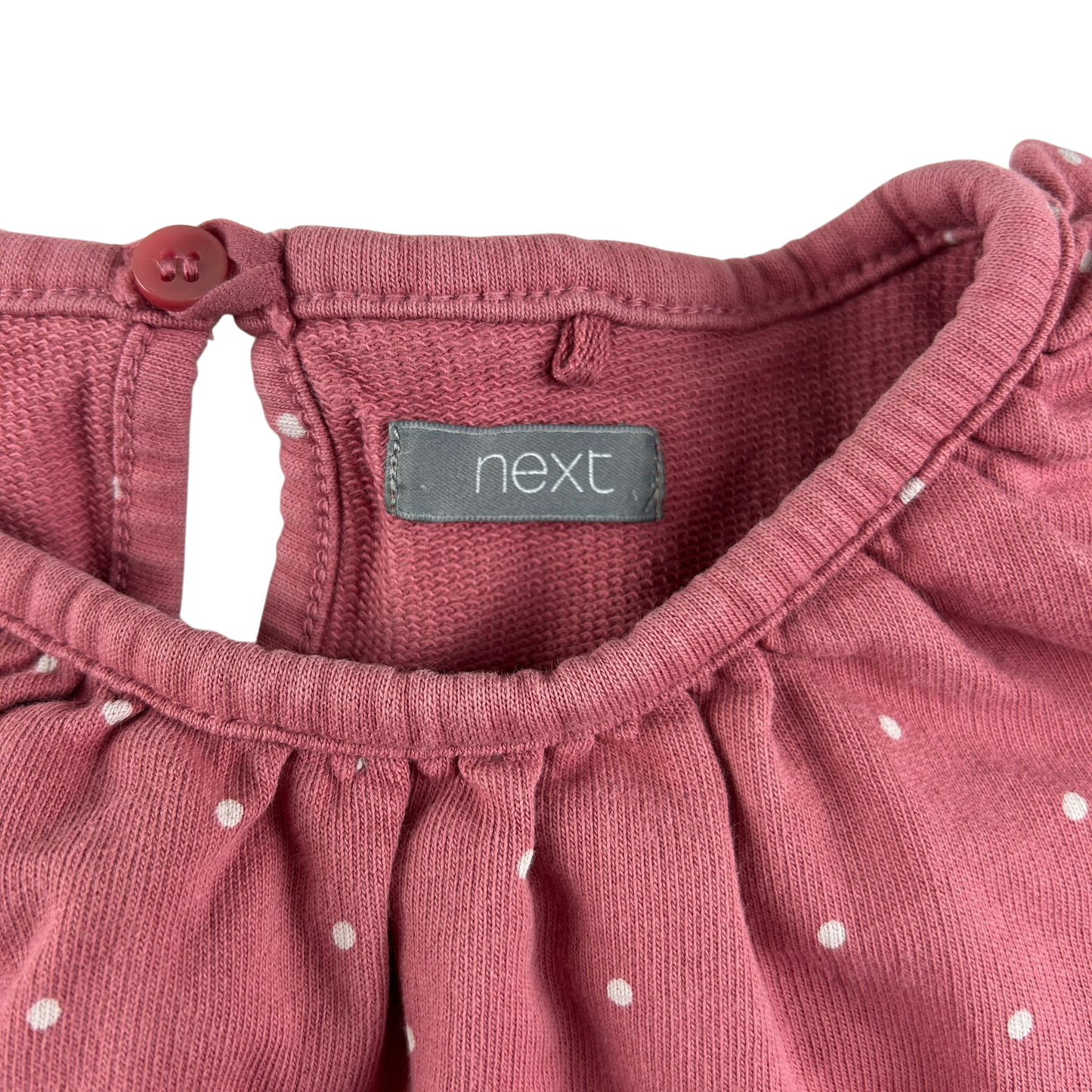 Next Jumper 5-6 Years Pink Polka Dot Pattern Ruffle Neck Cotton