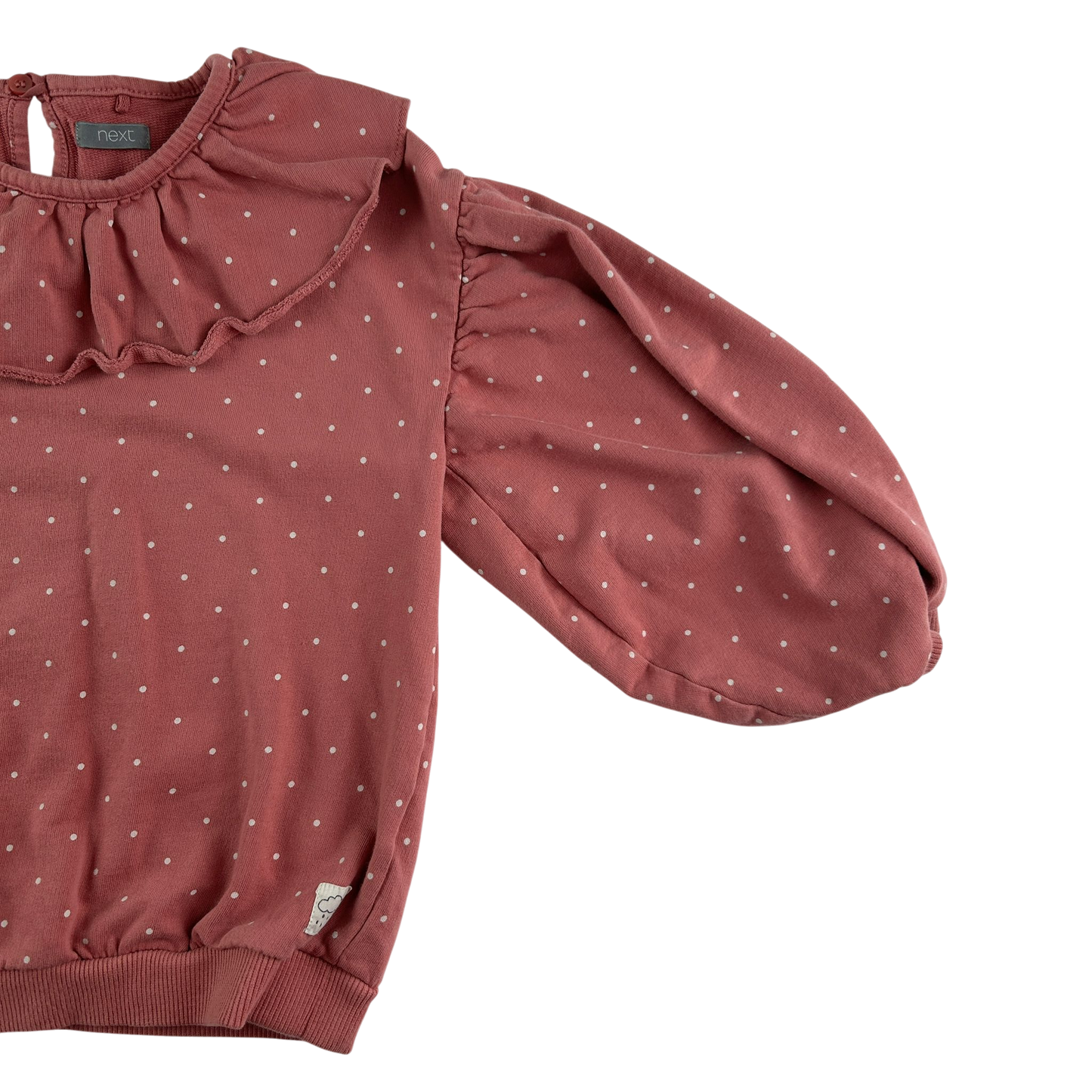 Next Jumper 5-6 Years Pink Polka Dot Pattern Ruffle Neck Cotton