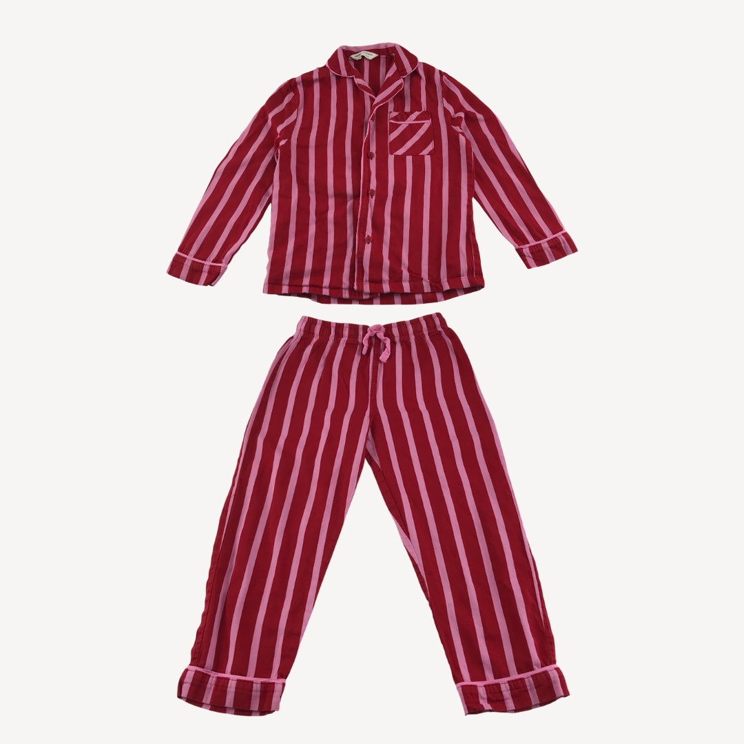 M&S Pyjama Set 5-6 Years Red Pink Stripe Cotton
