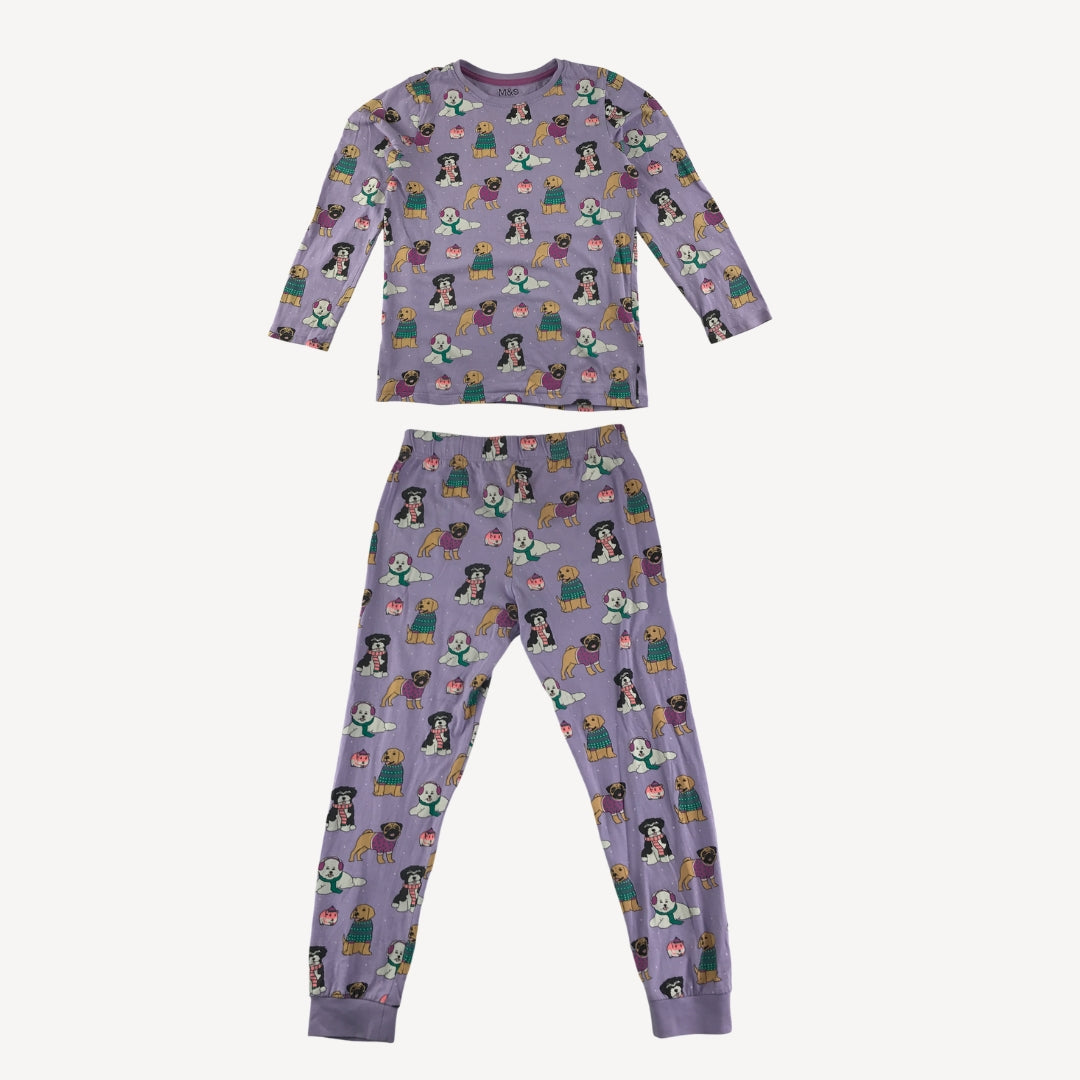 M&S Pyjama Set 9-10 Years Lilac Dog Pattern Cotton