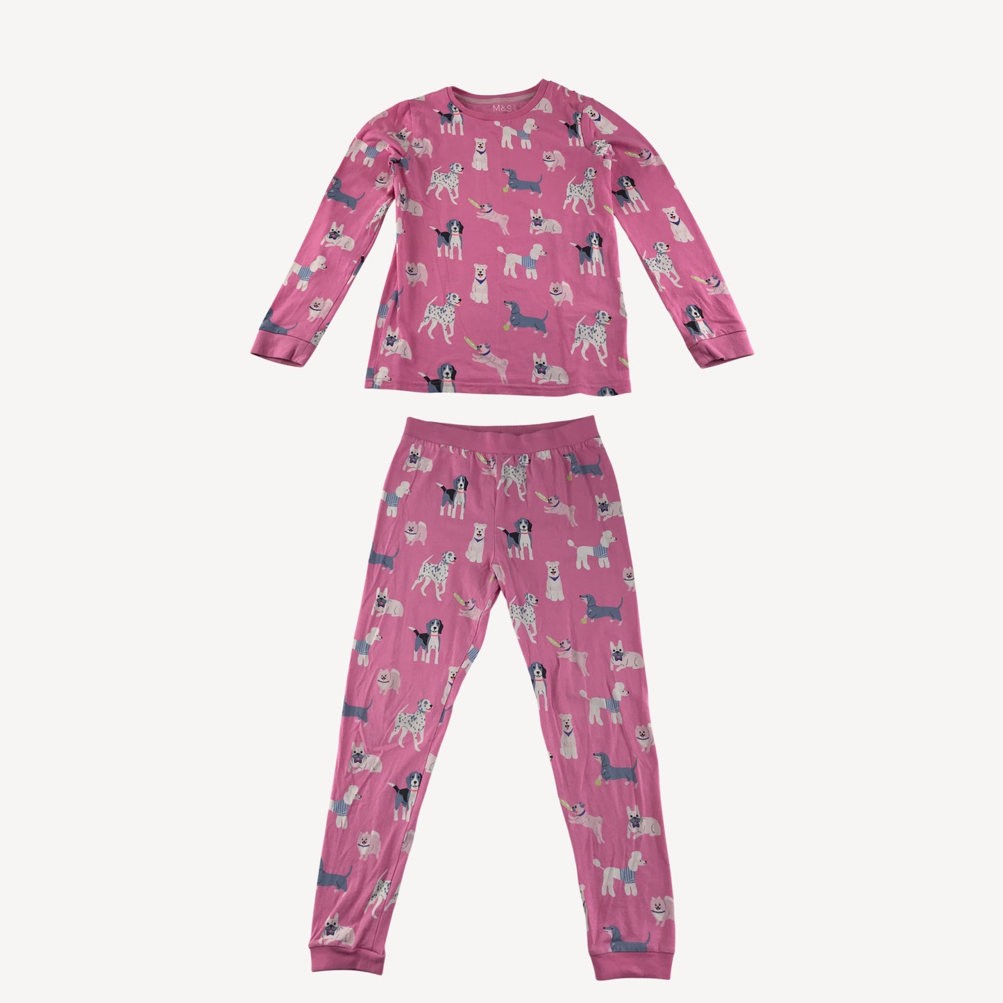 M&S Pyjama Set 9-10 Years Pink Dog Pattern Cotton