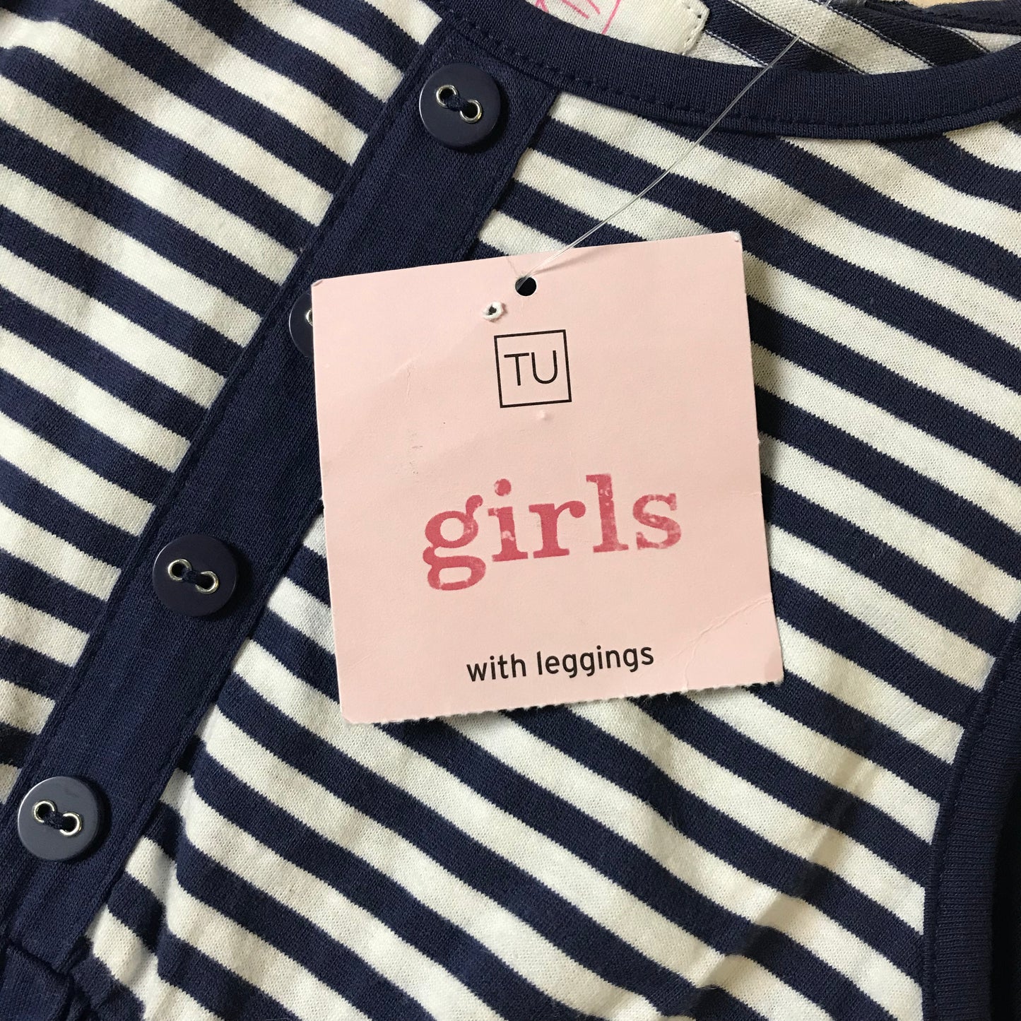 Tu Navy and White Stripy Cotton Dress Age 5-6