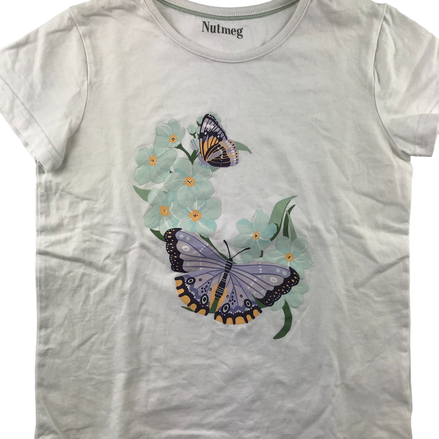 Nutmeg t-shirt 10-11 years white short sleeve butterfly print cotton