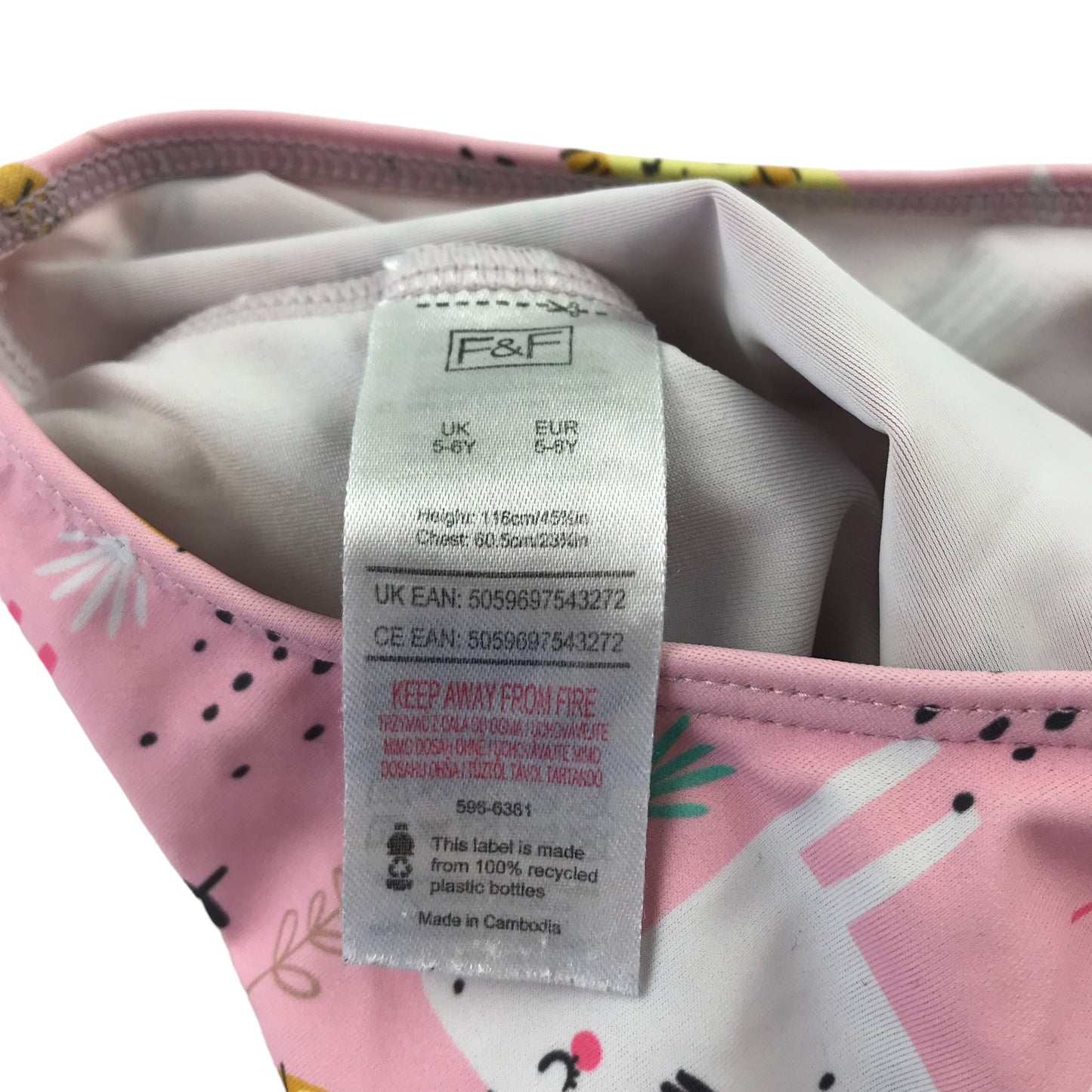F&F swimsuit 5-6 years pink animals print pattern one piece cossie