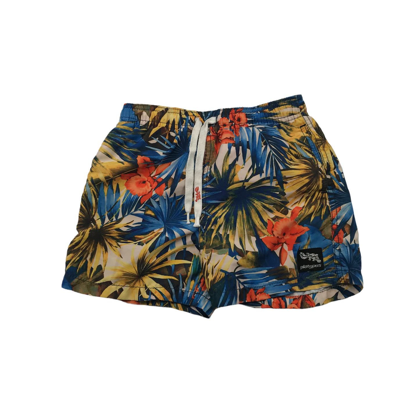 Platypus Australia Yellow and Blue Floral Swim Trunks Age 10