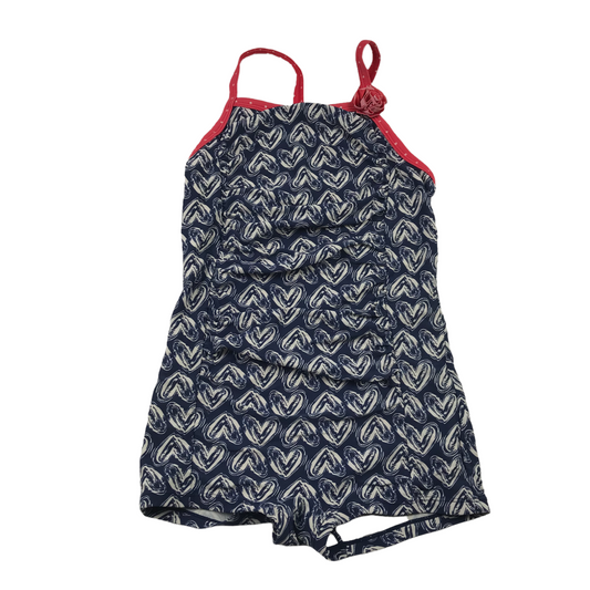 Tu Navy Blue Love Heart Pattern Swimsuit Age 10