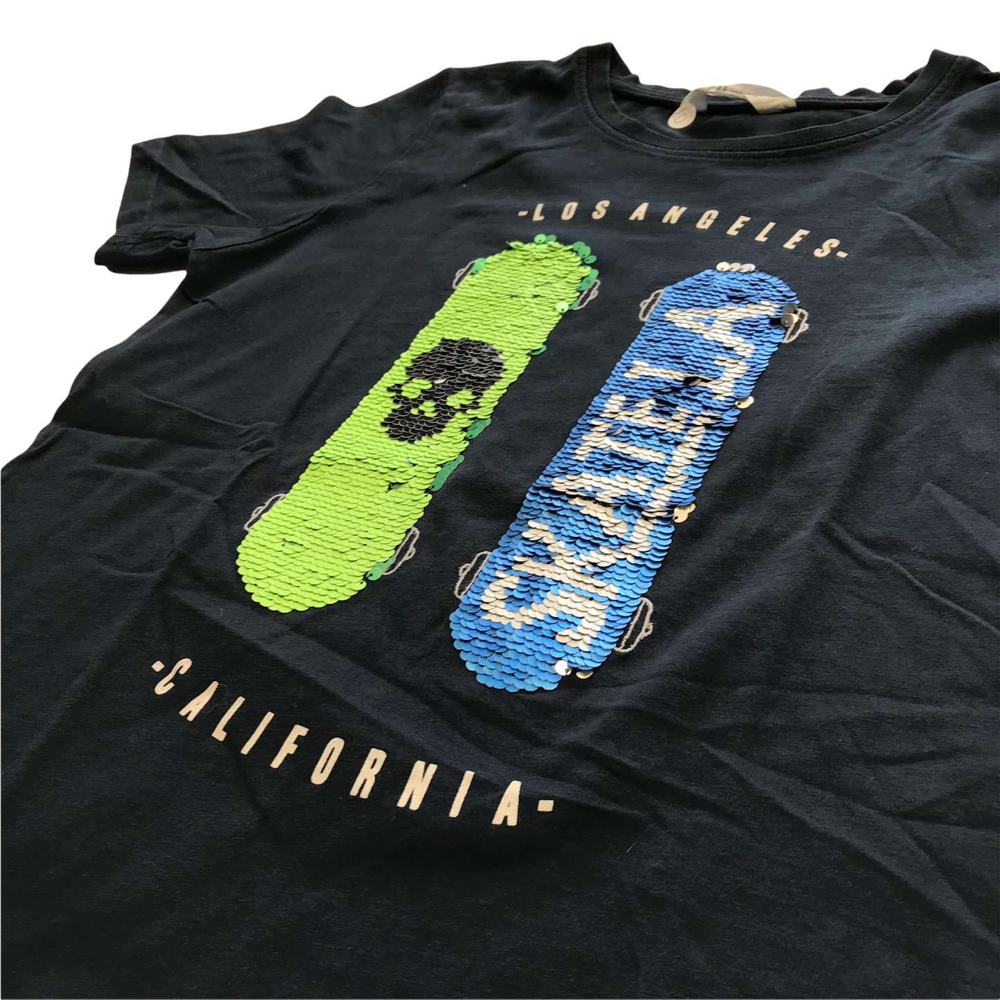 H&M Navy Flip Sequin Skater T-shirt Age 10