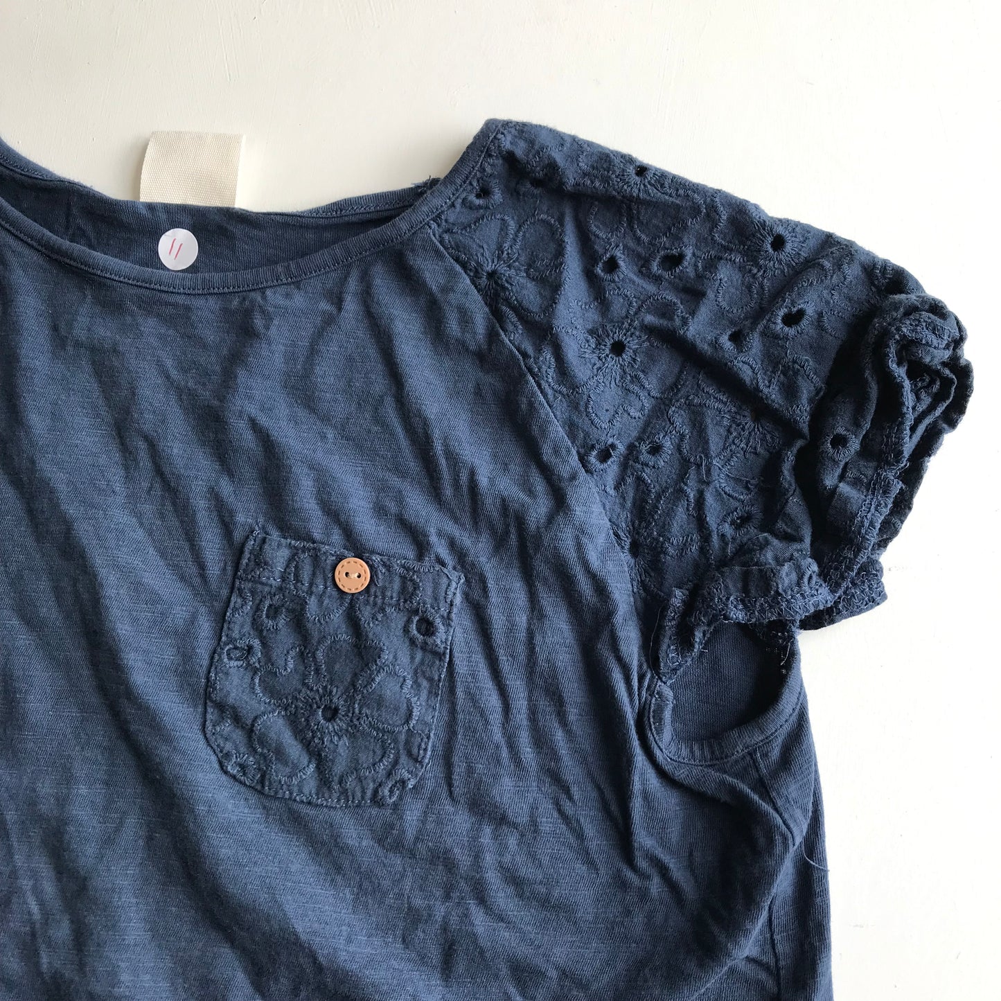 T-shirt - Navy Embroidery Detailing - Age 11