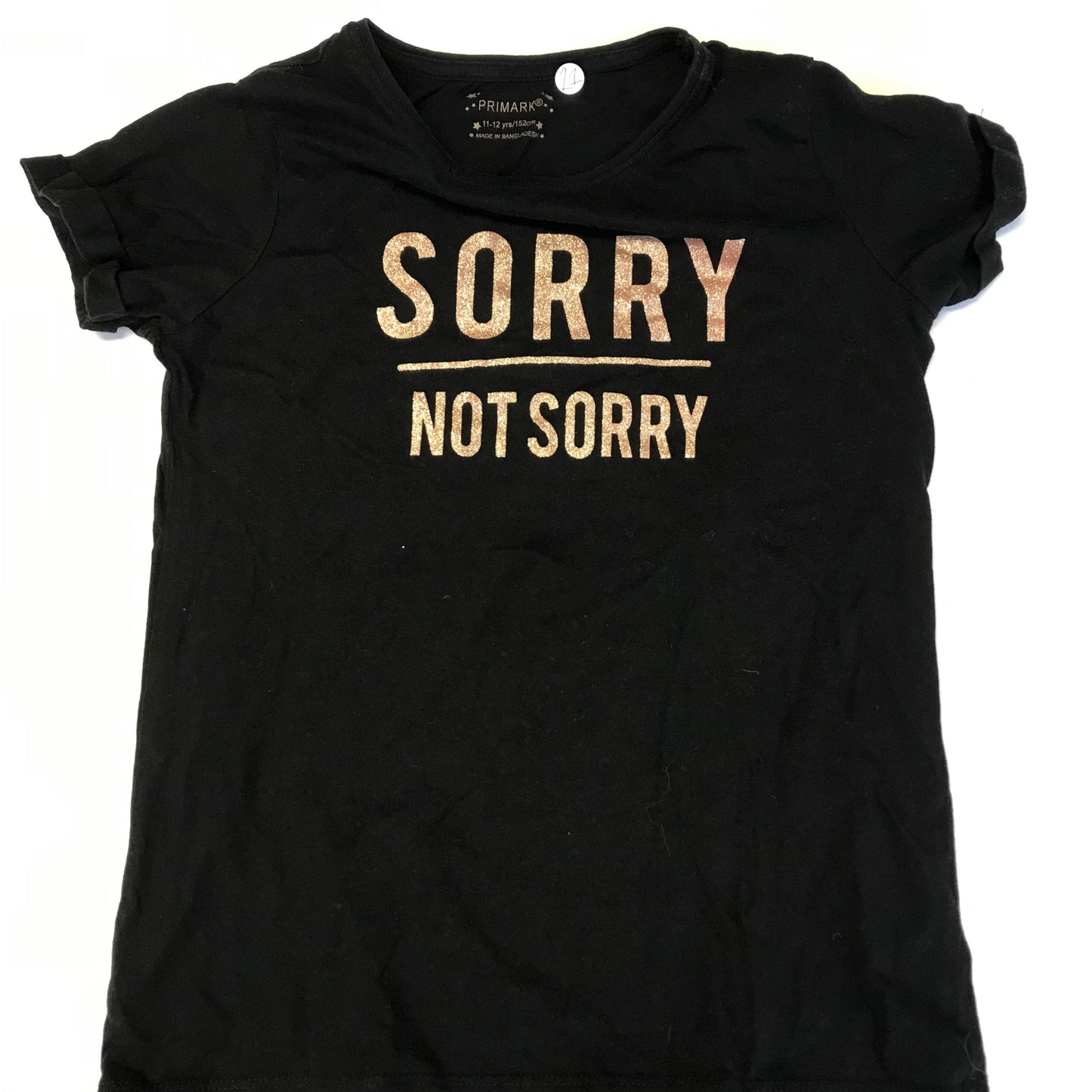 Primark Black Sorry Not Sorry T-shirt Age 11