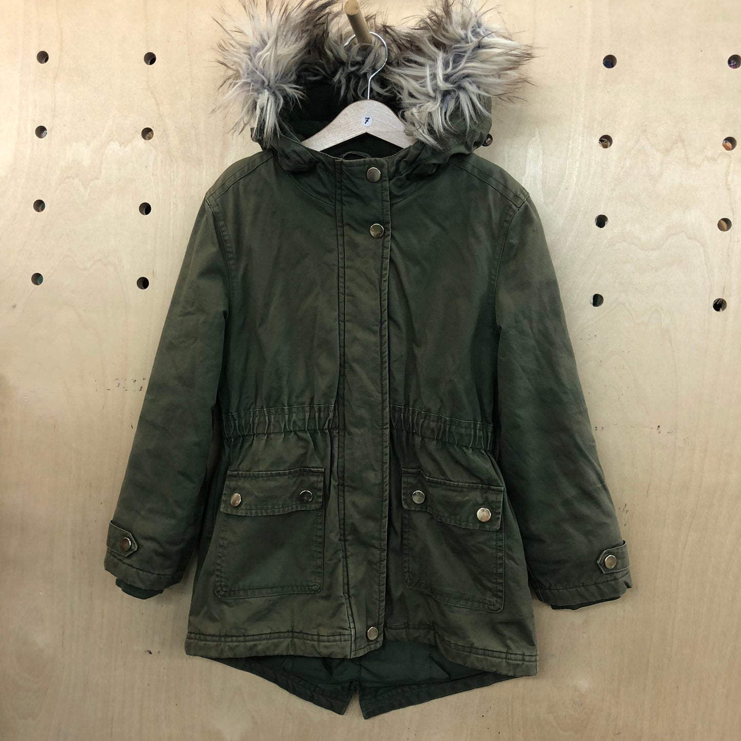 M&S Khaki Green Parka Jacket Age 7