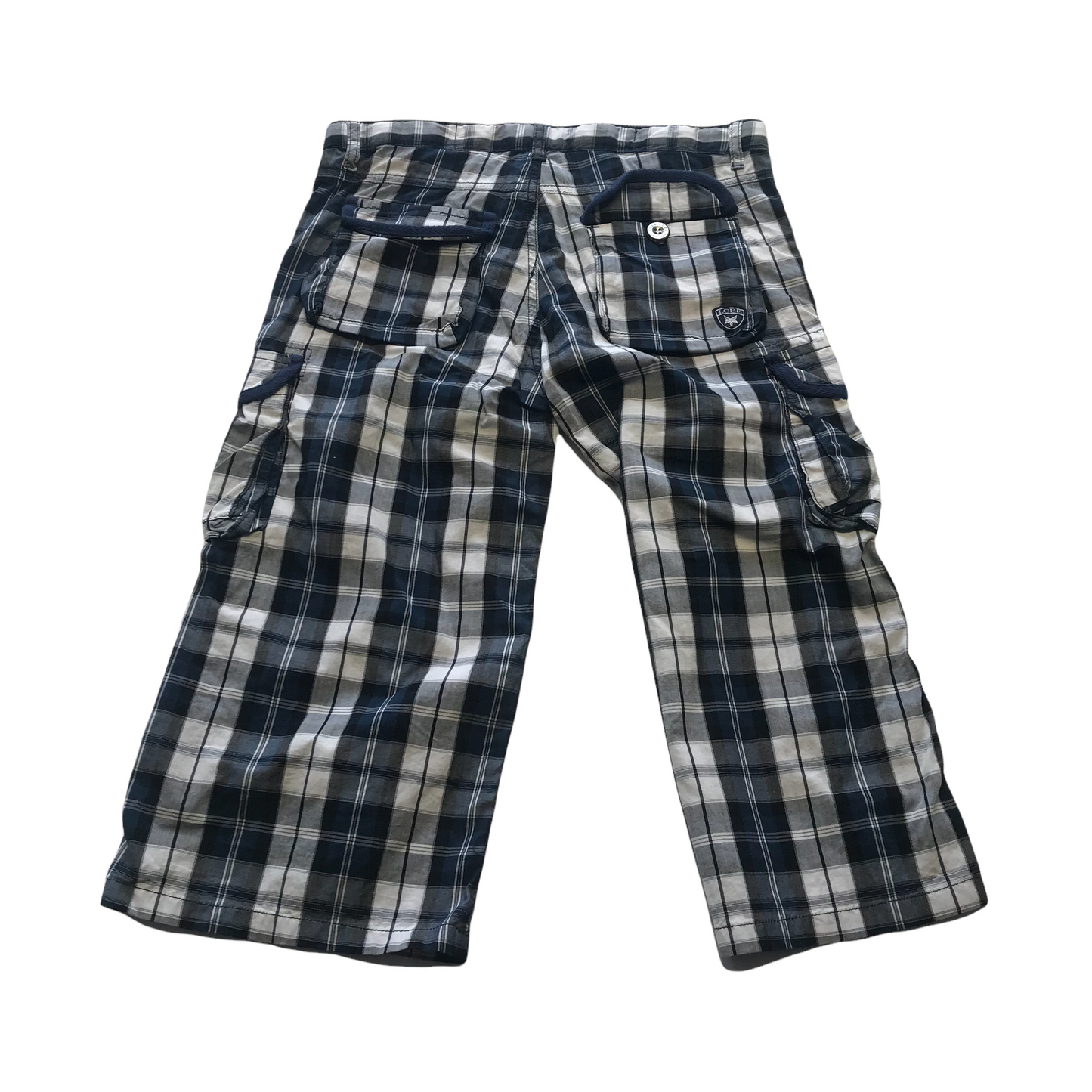 Le Chic Blue and White Check Cargo Capri Shorts Age 12