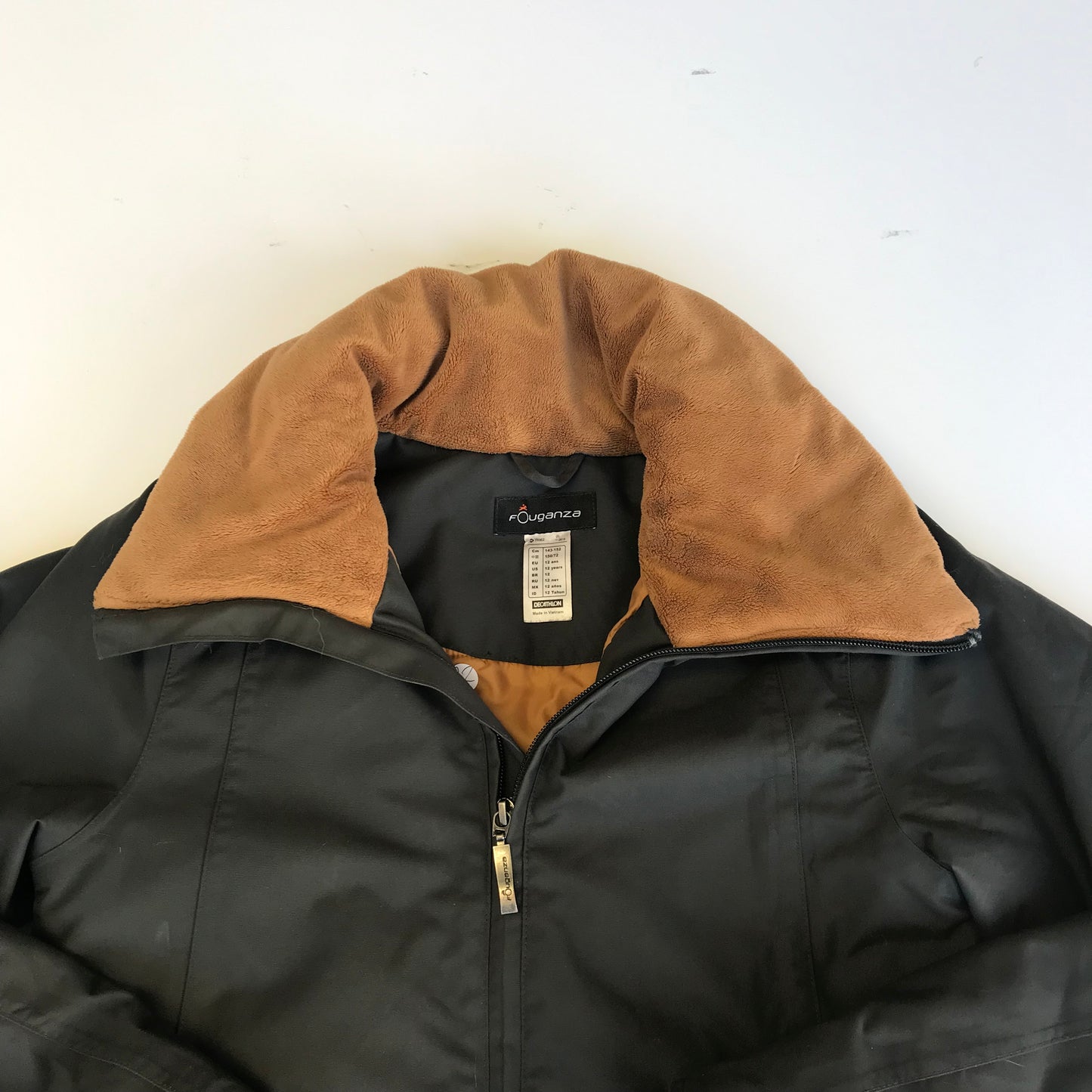 Decathlon Fouganza Jacket Age 11 Dark Grey Warm Lined High Collar