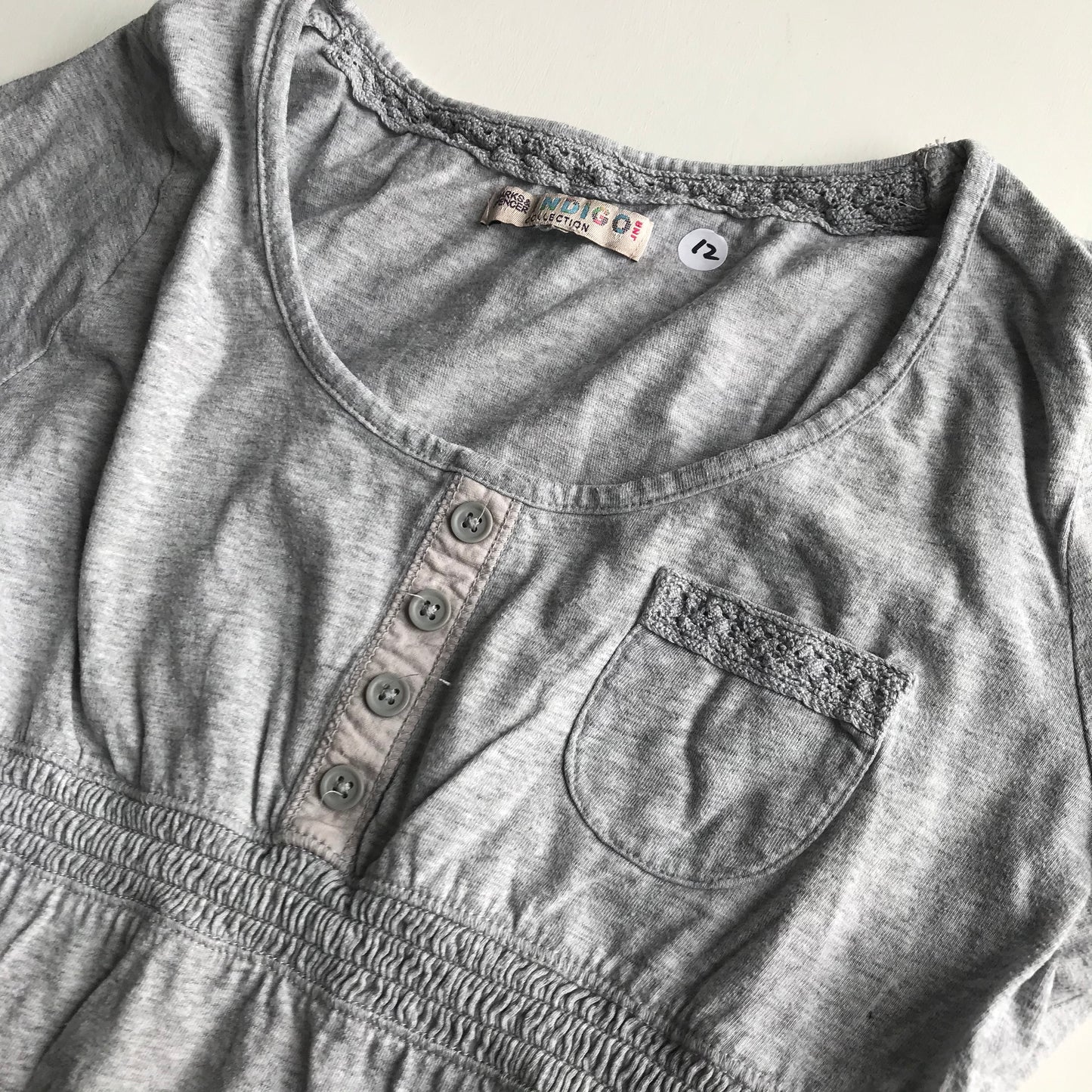 M&S Grey Long Sleeve Lace Detailed T-shirt Age 12