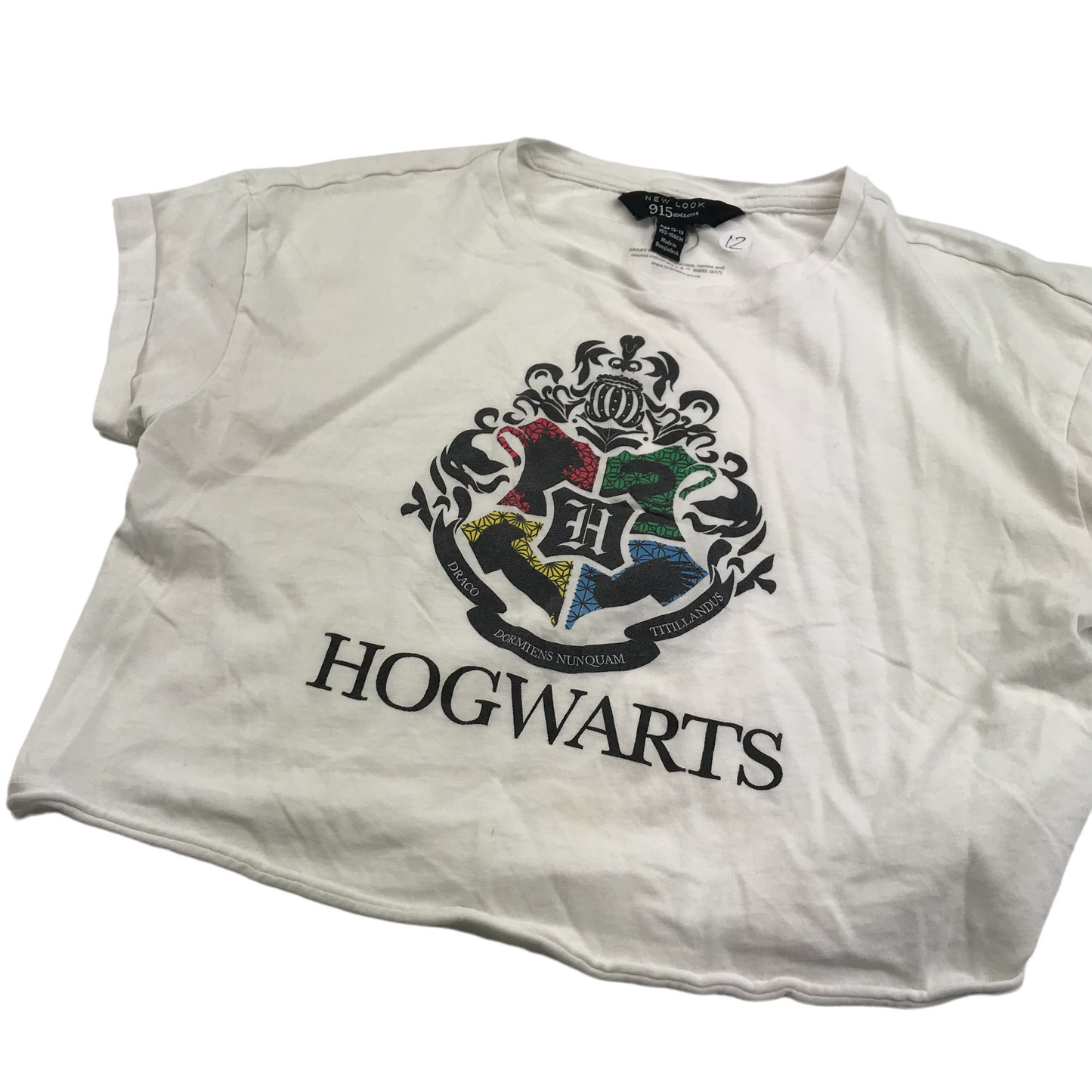 New Look White Hogwarts Cropped T-shirt Age 12