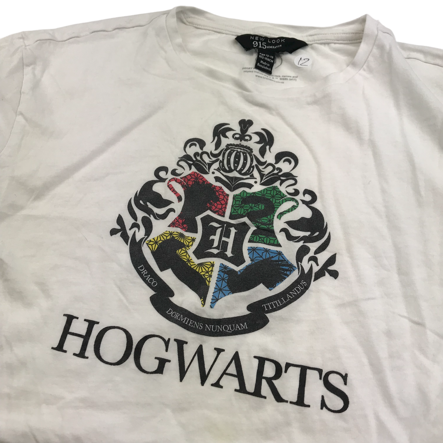 New Look White Hogwarts Cropped T-shirt Age 12