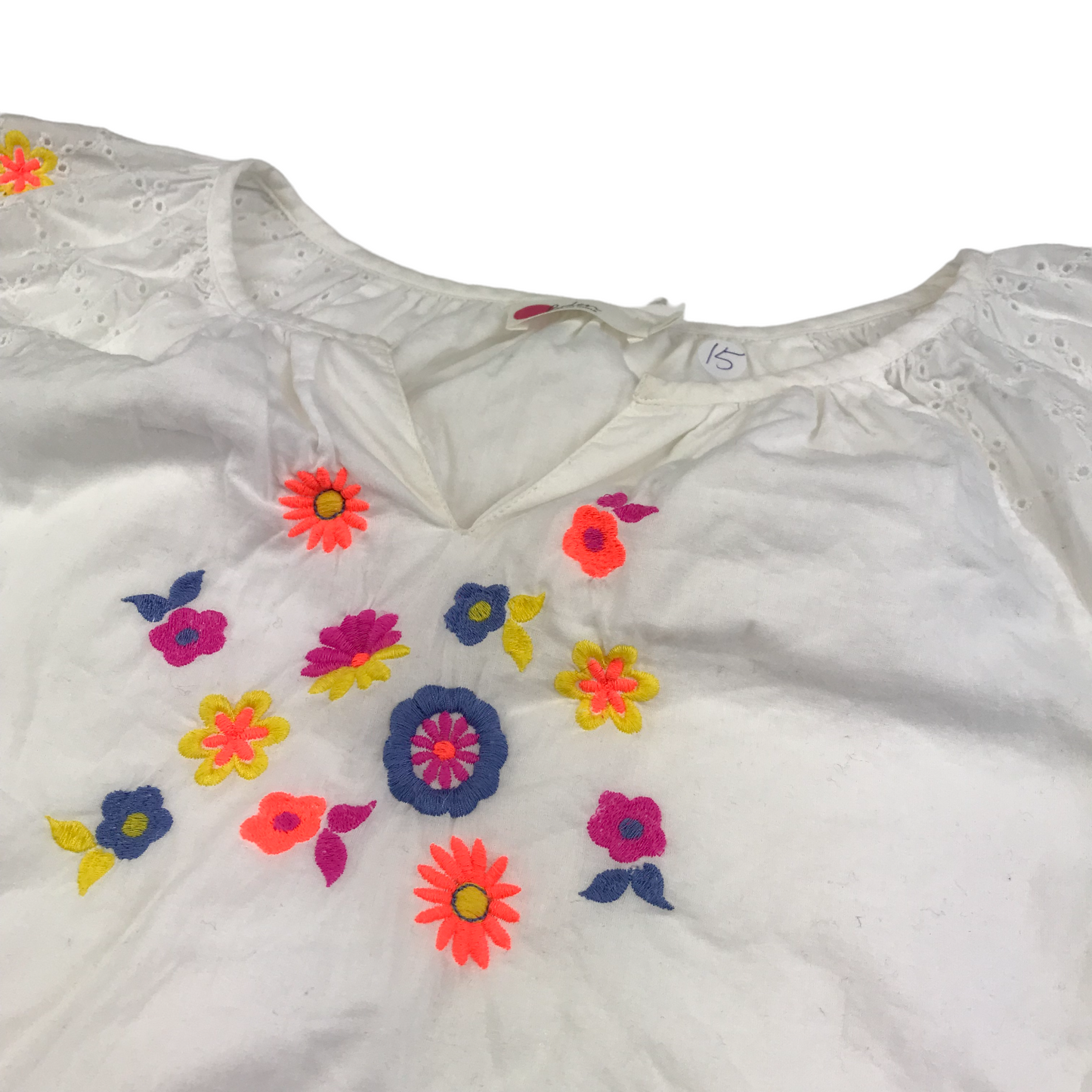 Boden White Bright Colour Floral Embroidery Blouse Top Age 15