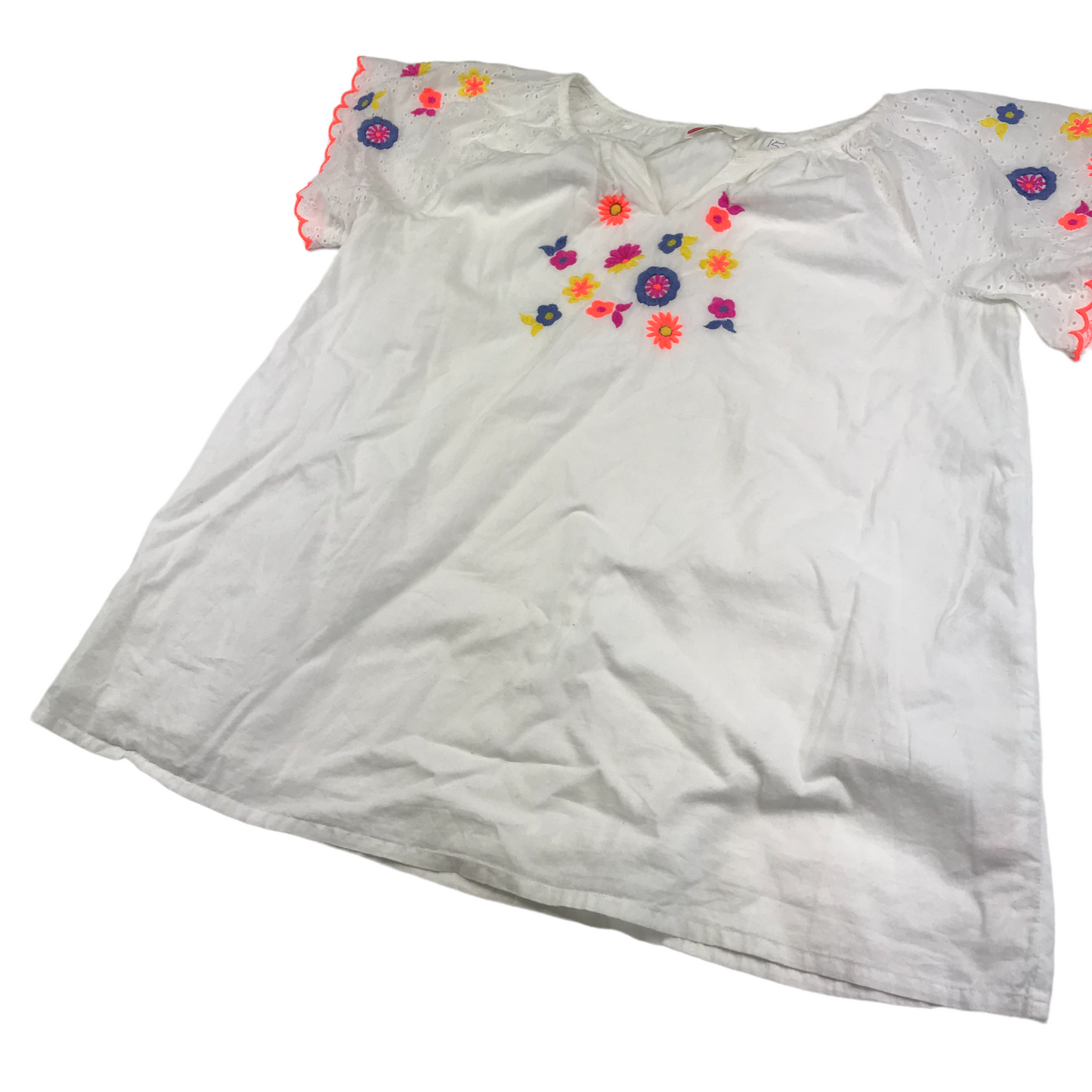 Boden White Bright Colour Floral Embroidery Blouse Top Age 15