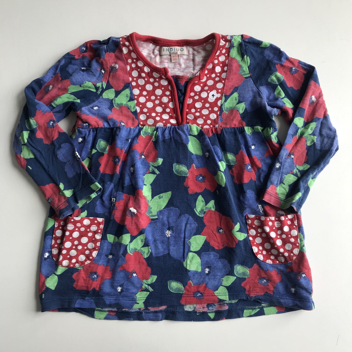 M&S Blue and Red Floral Long Sleeve T-shirt Age 4