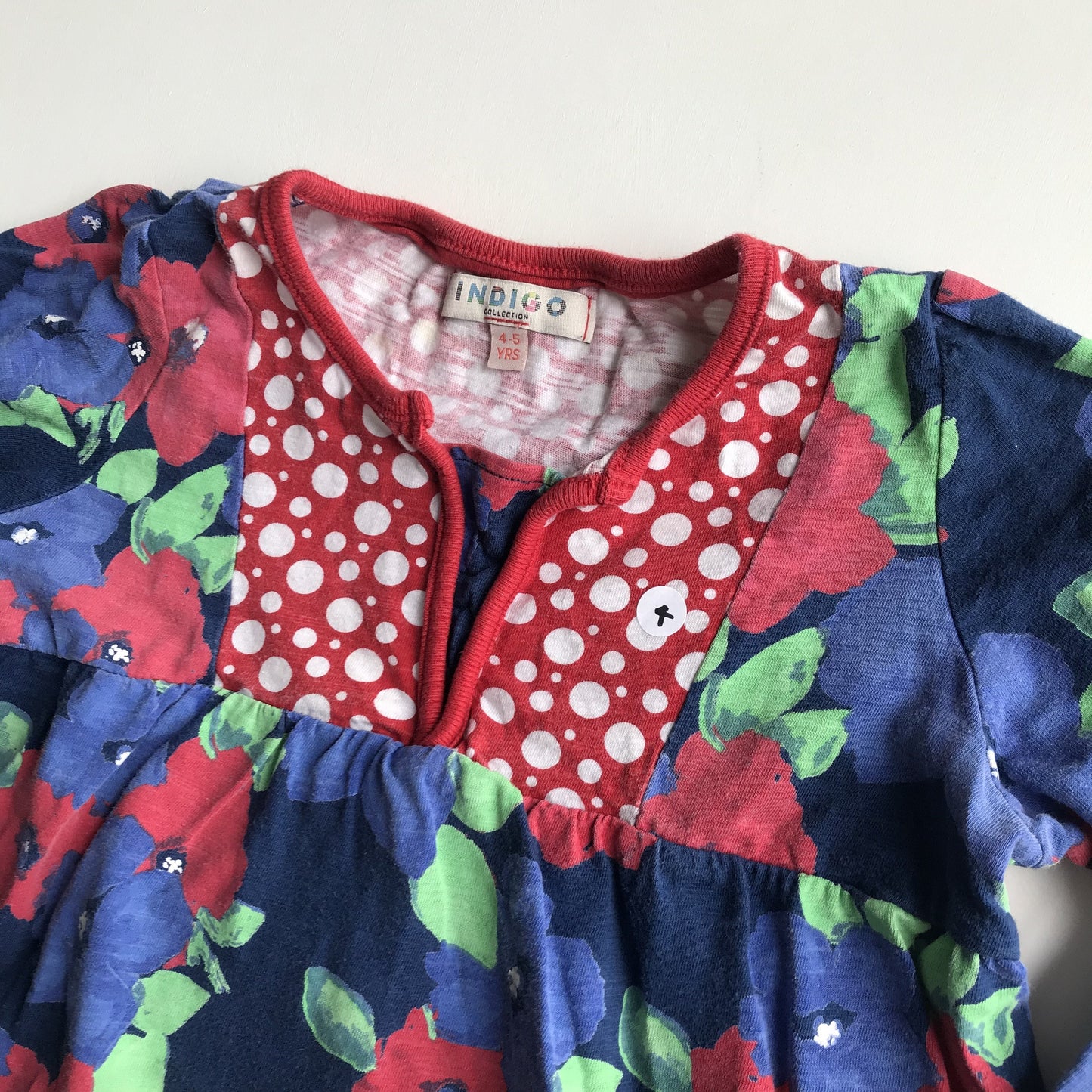 M&S Blue and Red Floral Long Sleeve T-shirt Age 4