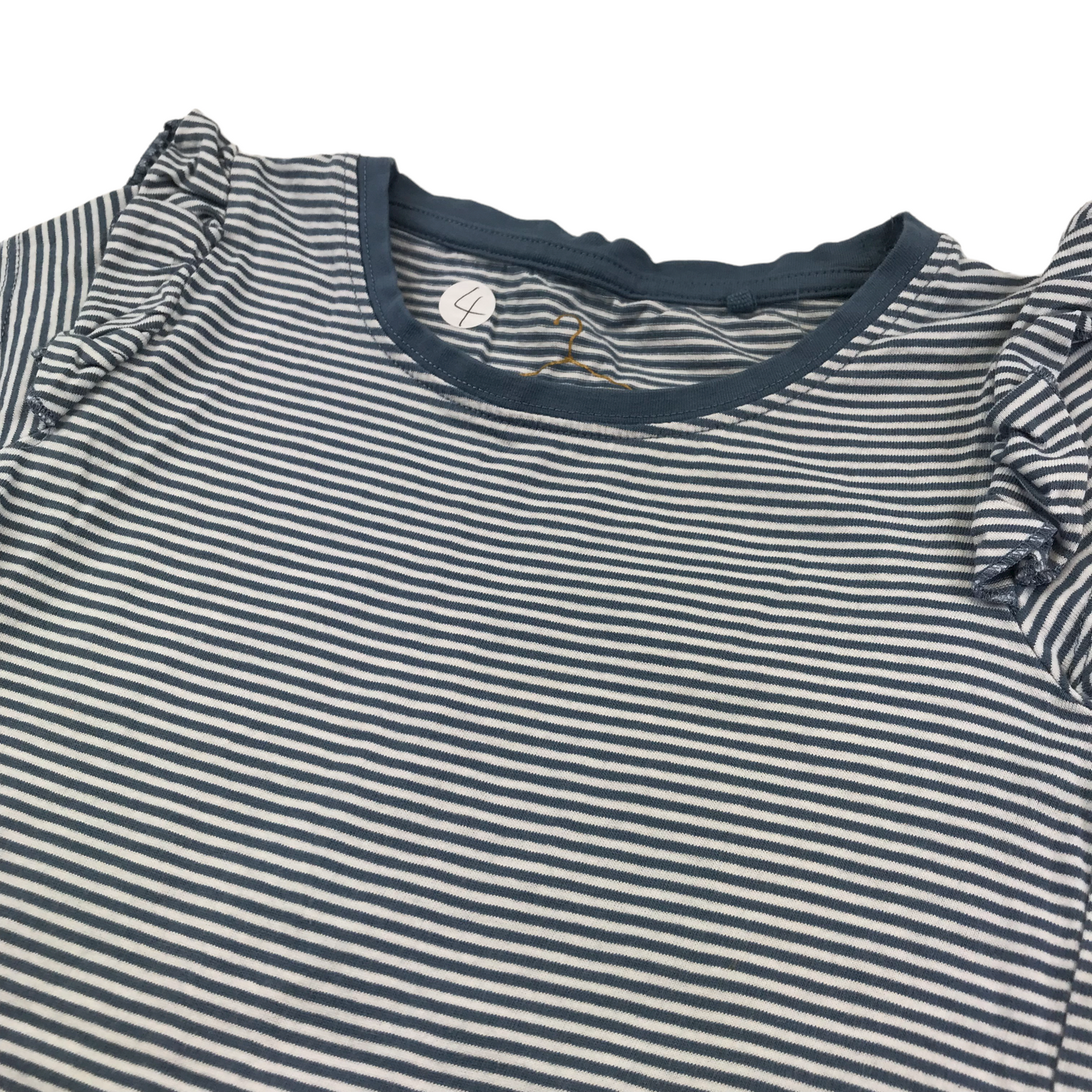 Next Navy Stripy Frilled Shoulder T-shirt Age 4