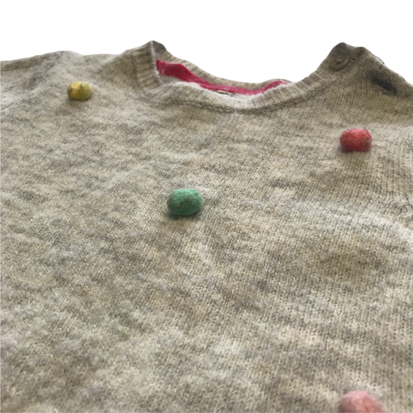 M&S Grey Knitted Pom Pom Long Sleeve Dress Age 4