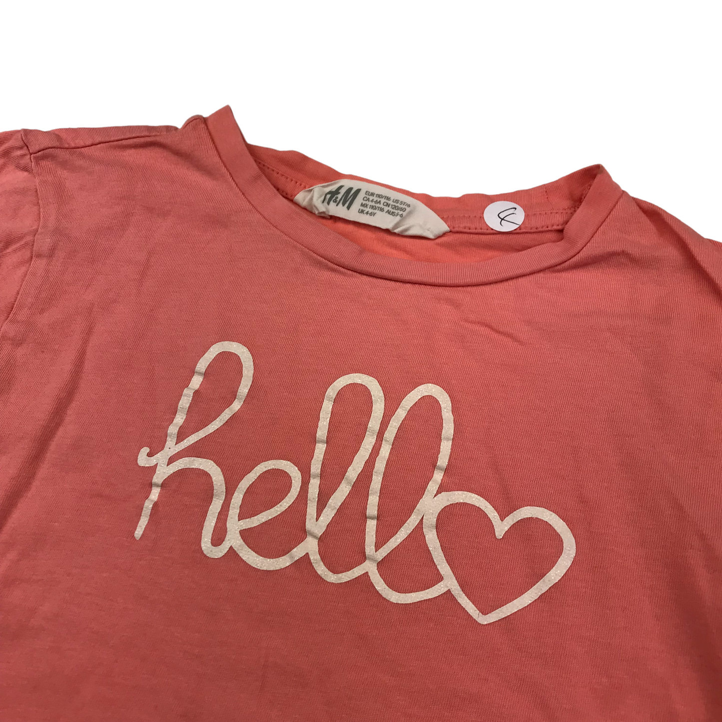H&M Peachy Pink Hello Print T-shirt Age 4