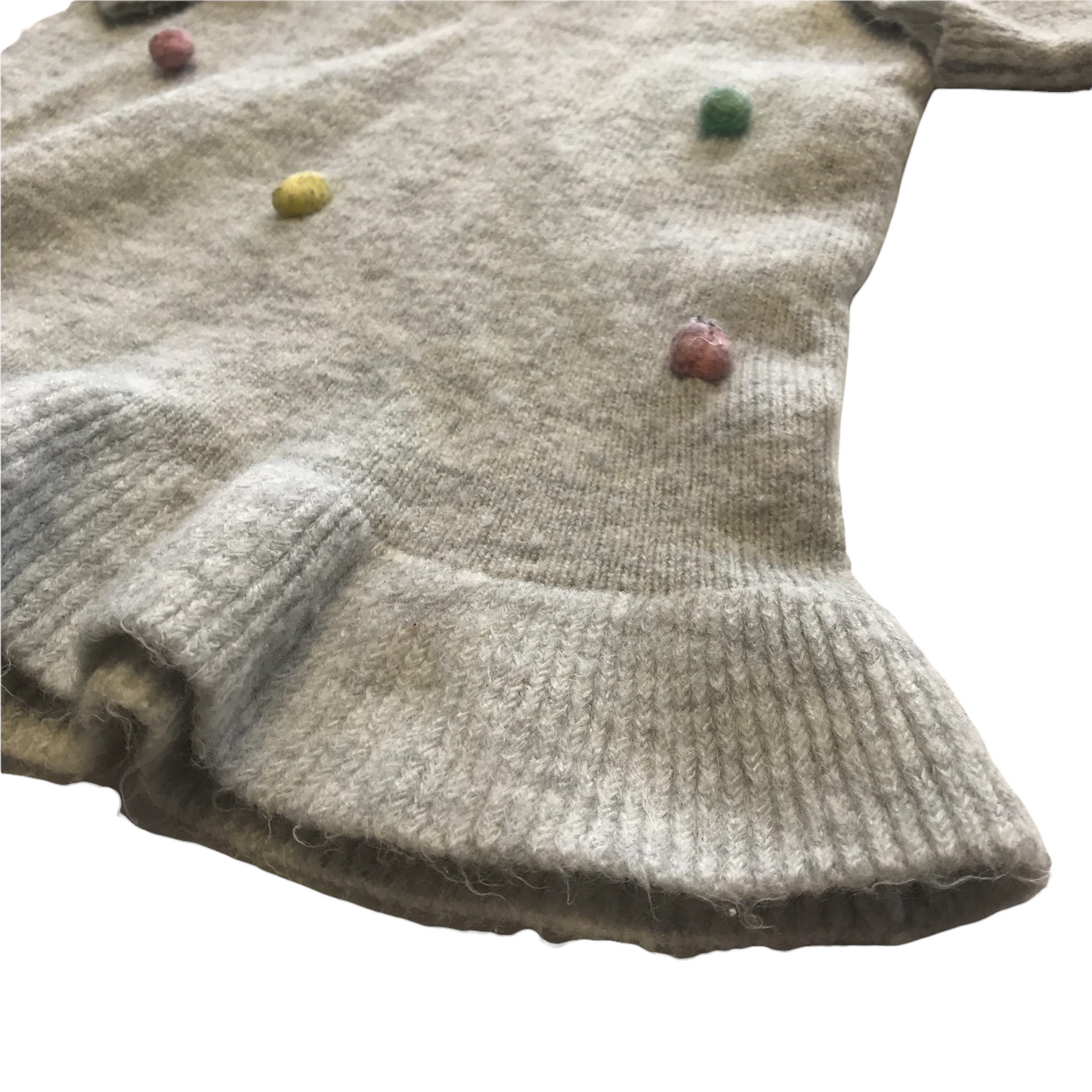 M&S Grey Knitted Pom Pom Long Sleeve Dress Age 4