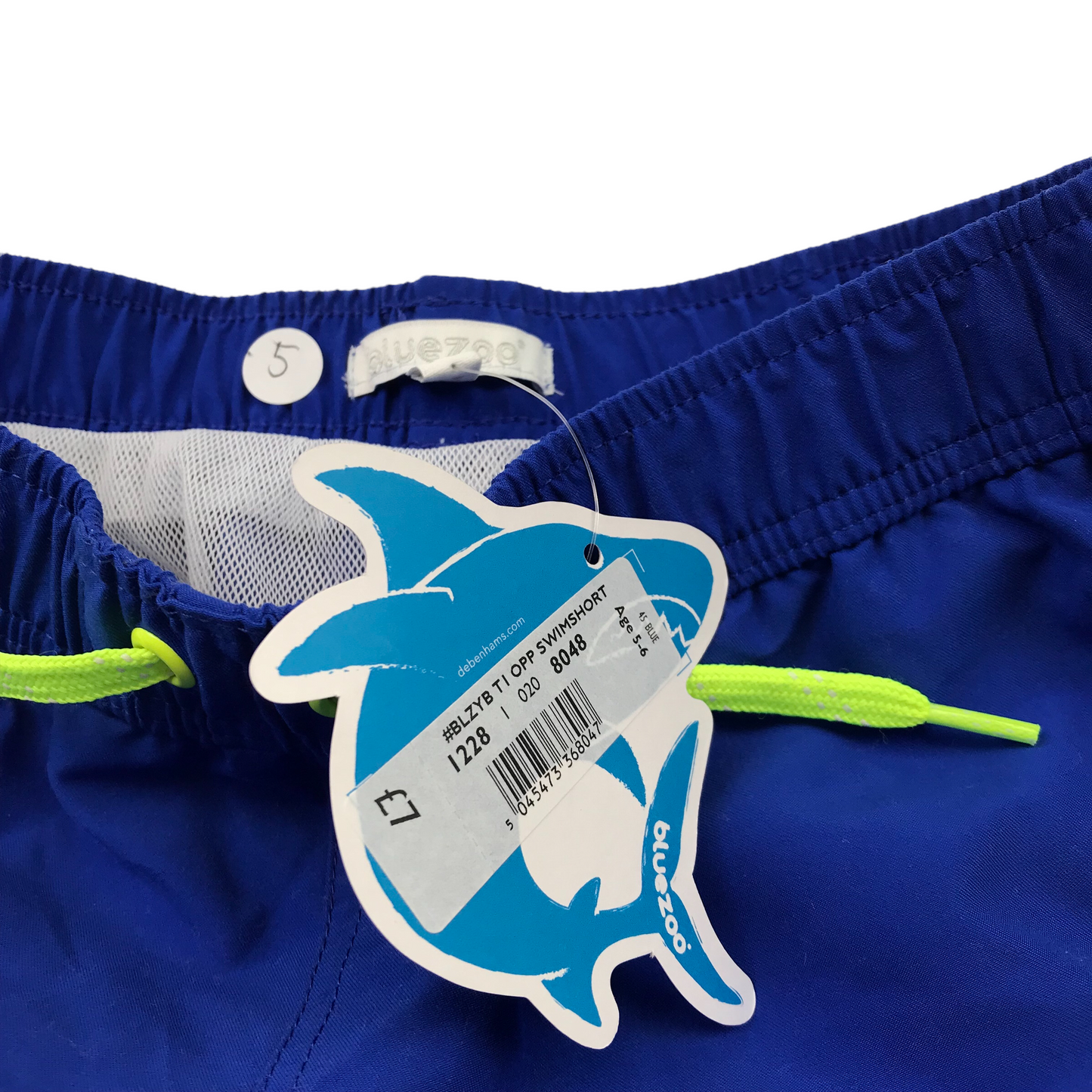 Bluezoo Royal Blue Neon Shark Swim Trunks Age 5