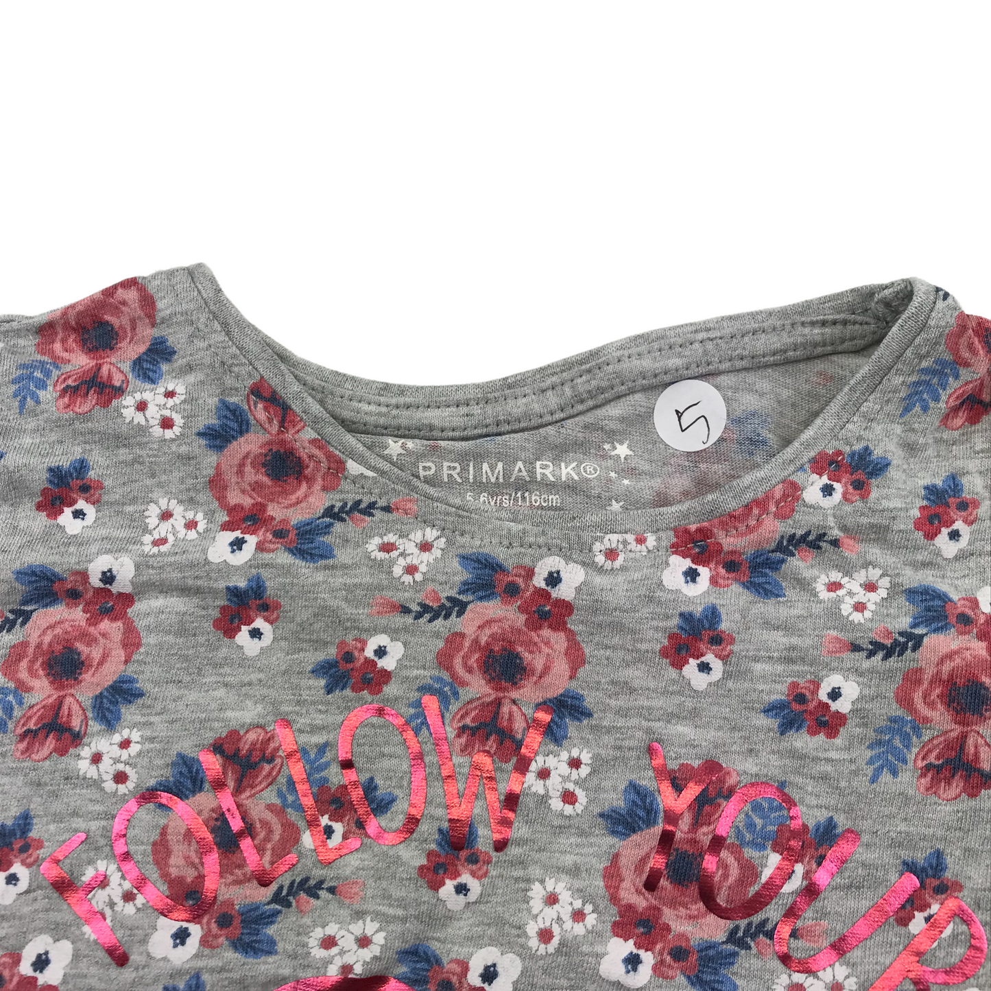 Primark Grey Floral Love Heart T-shirt Age 5